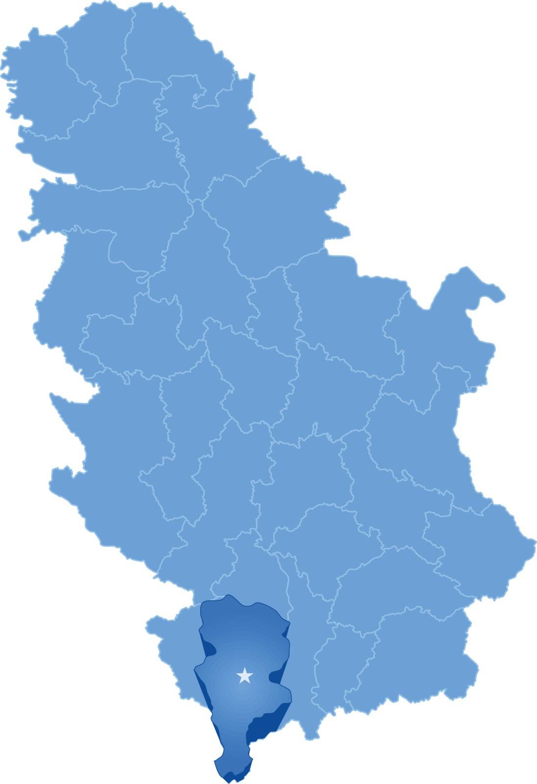Map of Serbia, Subdivision Prizren District by Istanbul2009