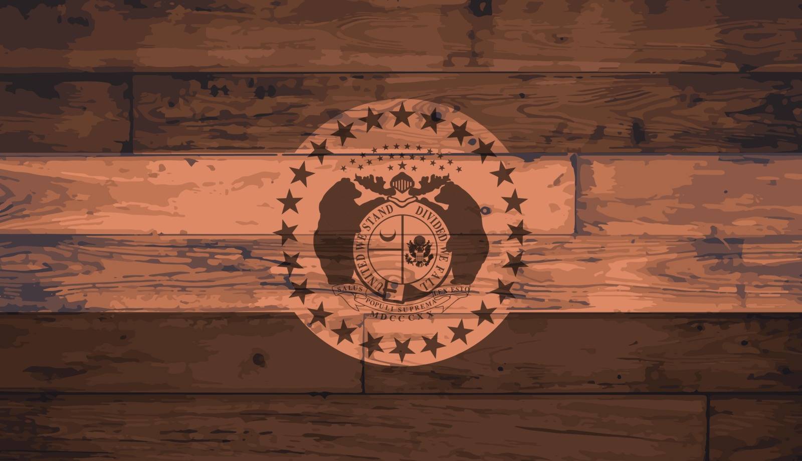 Missouri State Flag branded onto wooden planks
