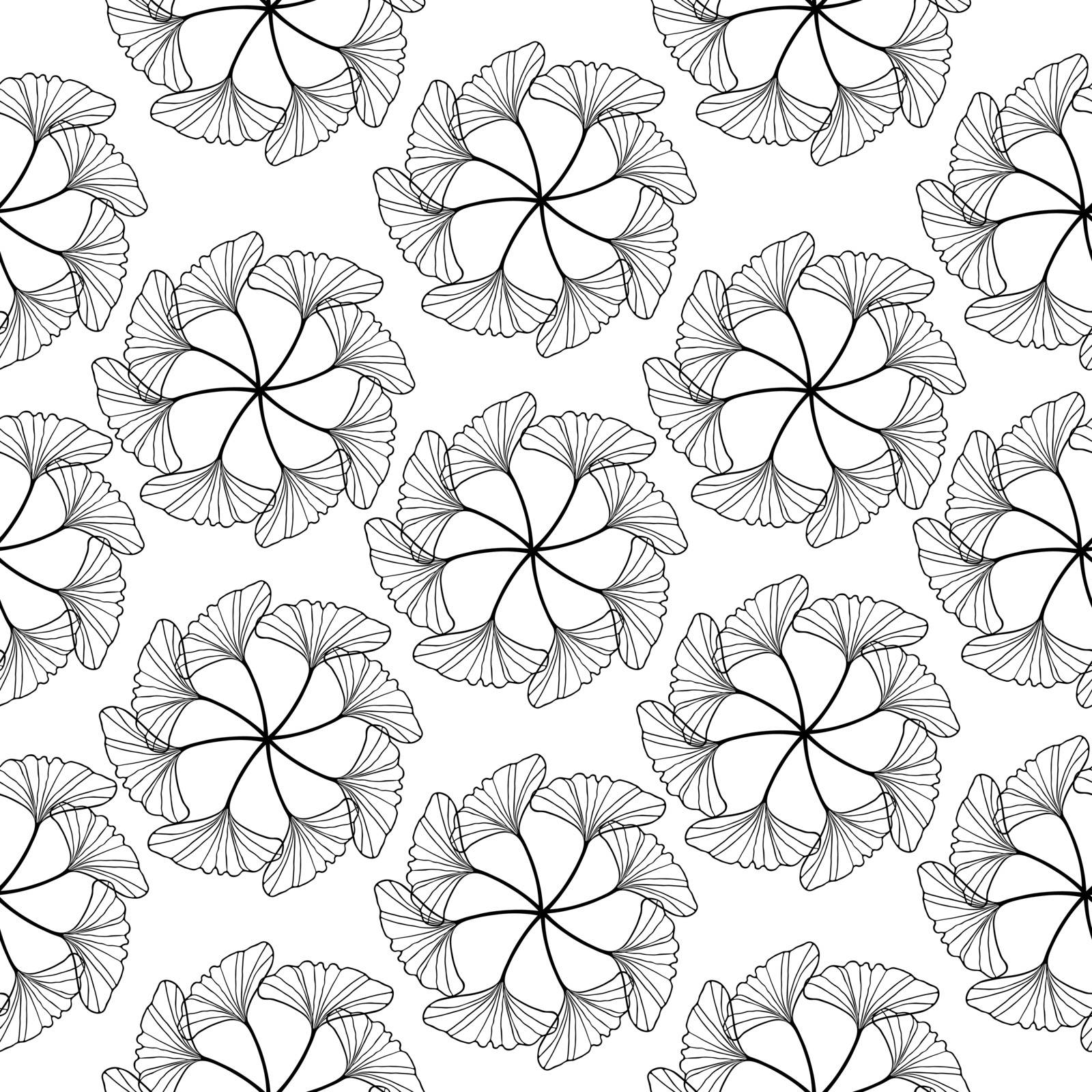 black gingko leaf circle sketch doodle pattern  by polarbearstudio