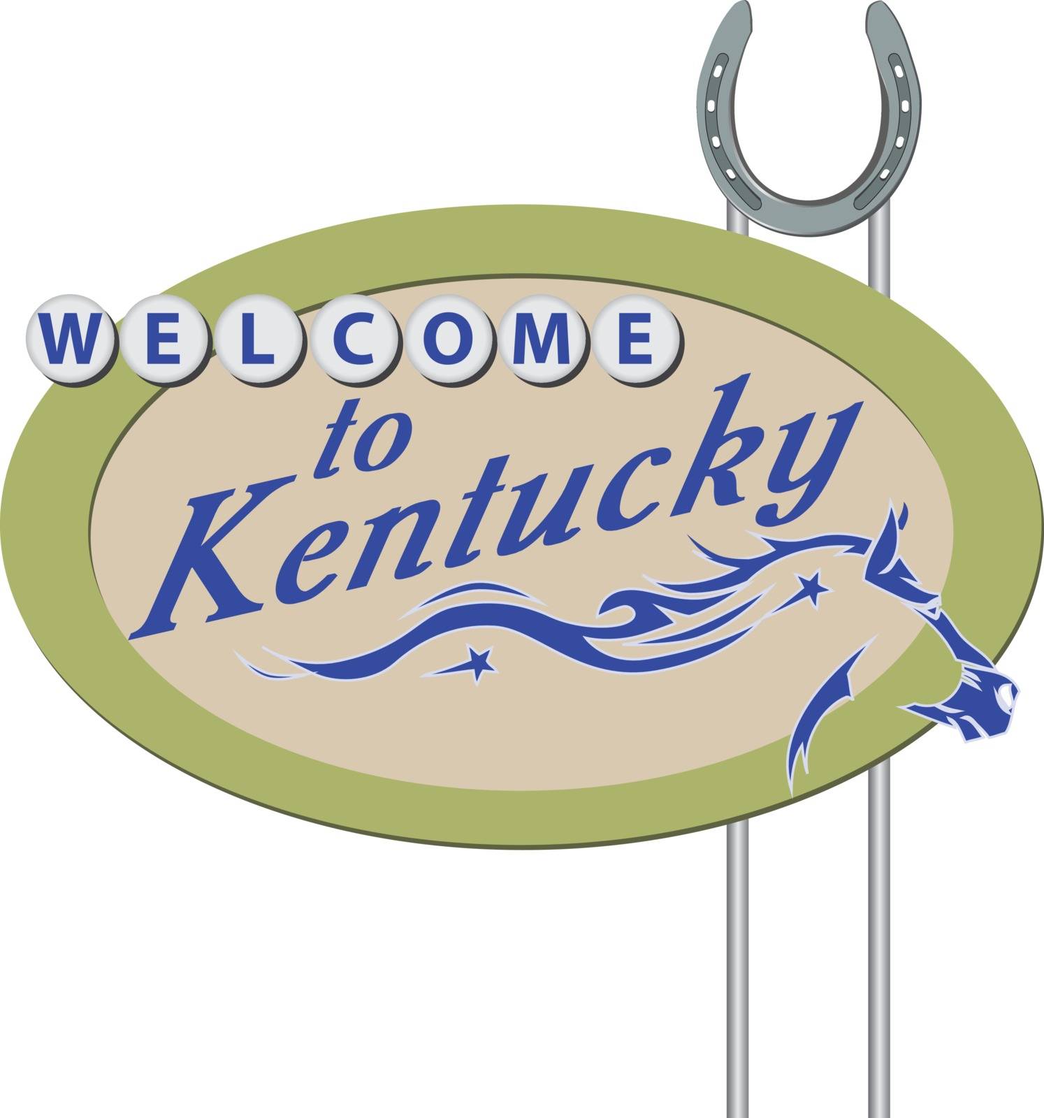 Road Stand Welcome to Kentucky with the popular character of the state. Vector illustration.