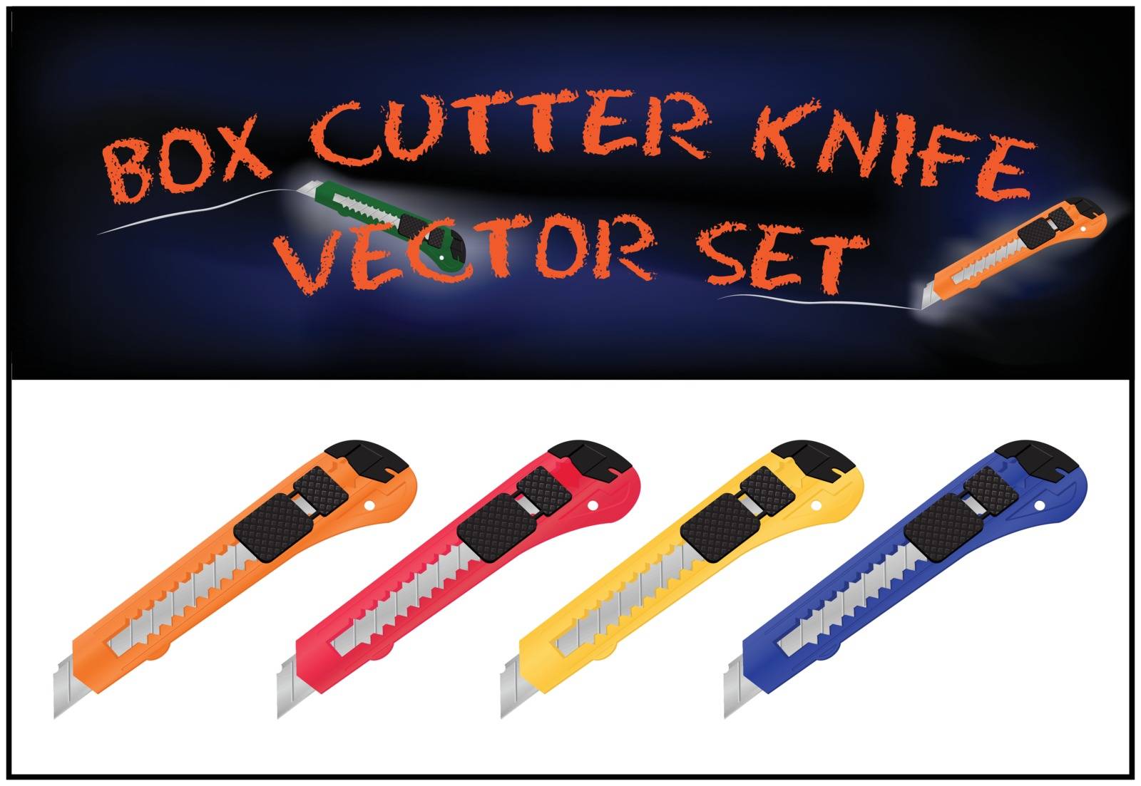 Vector illustration of realistic box cutter knife set isolated on white background by wektorygrafika