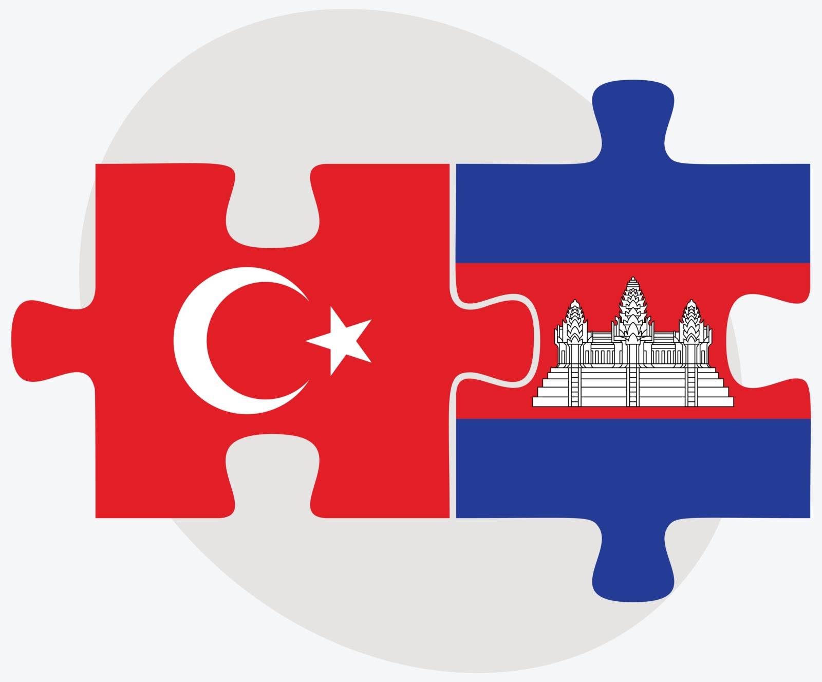 Turkey and Cambodia Flags in puzzle  isolated on white background
