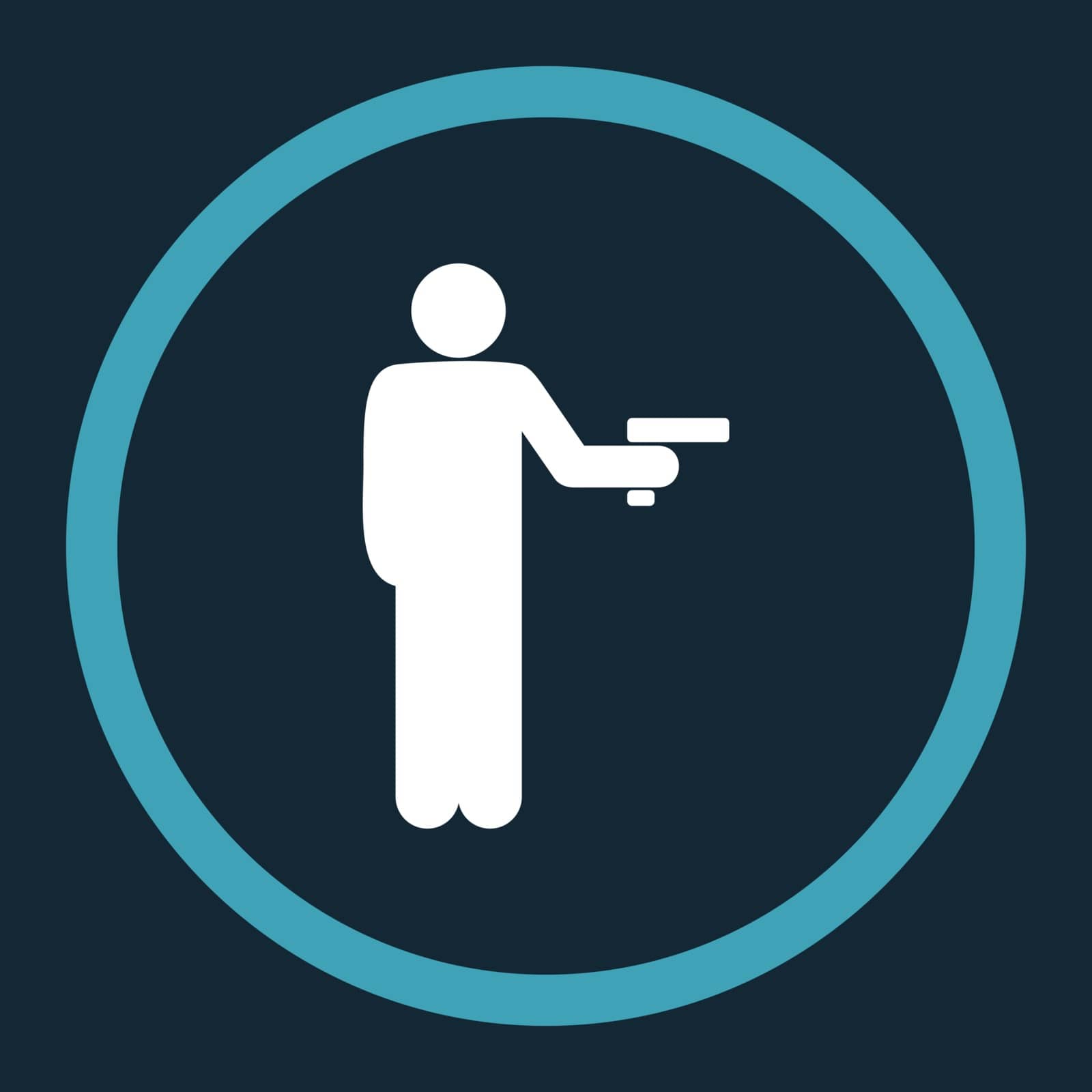 Robbery vector icon. This rounded flat symbol is drawn with blue and white colors on a dark blue background.