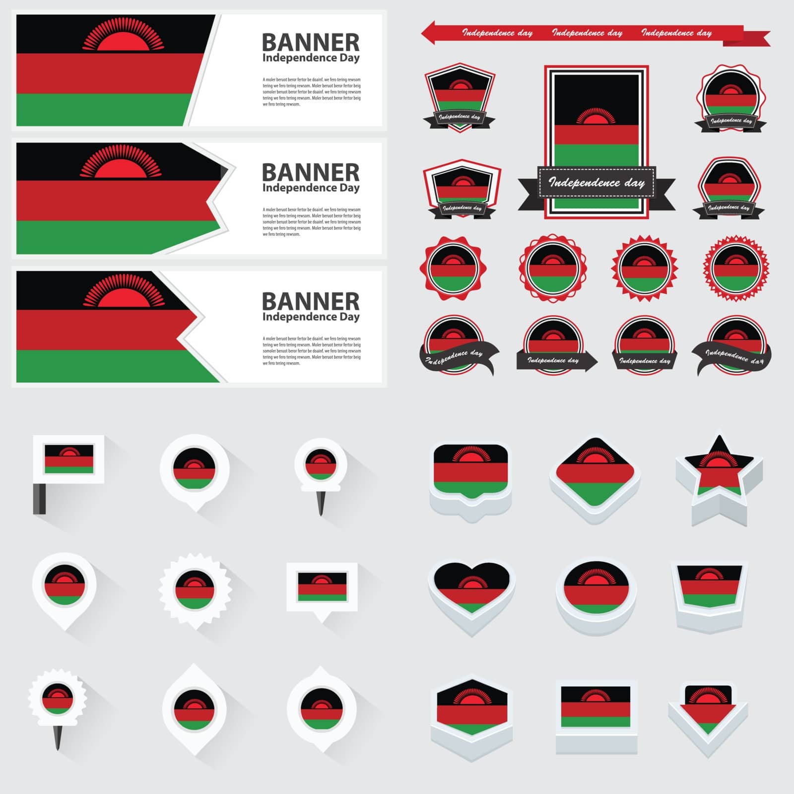 Malawi independence day, infographic, and label Set.