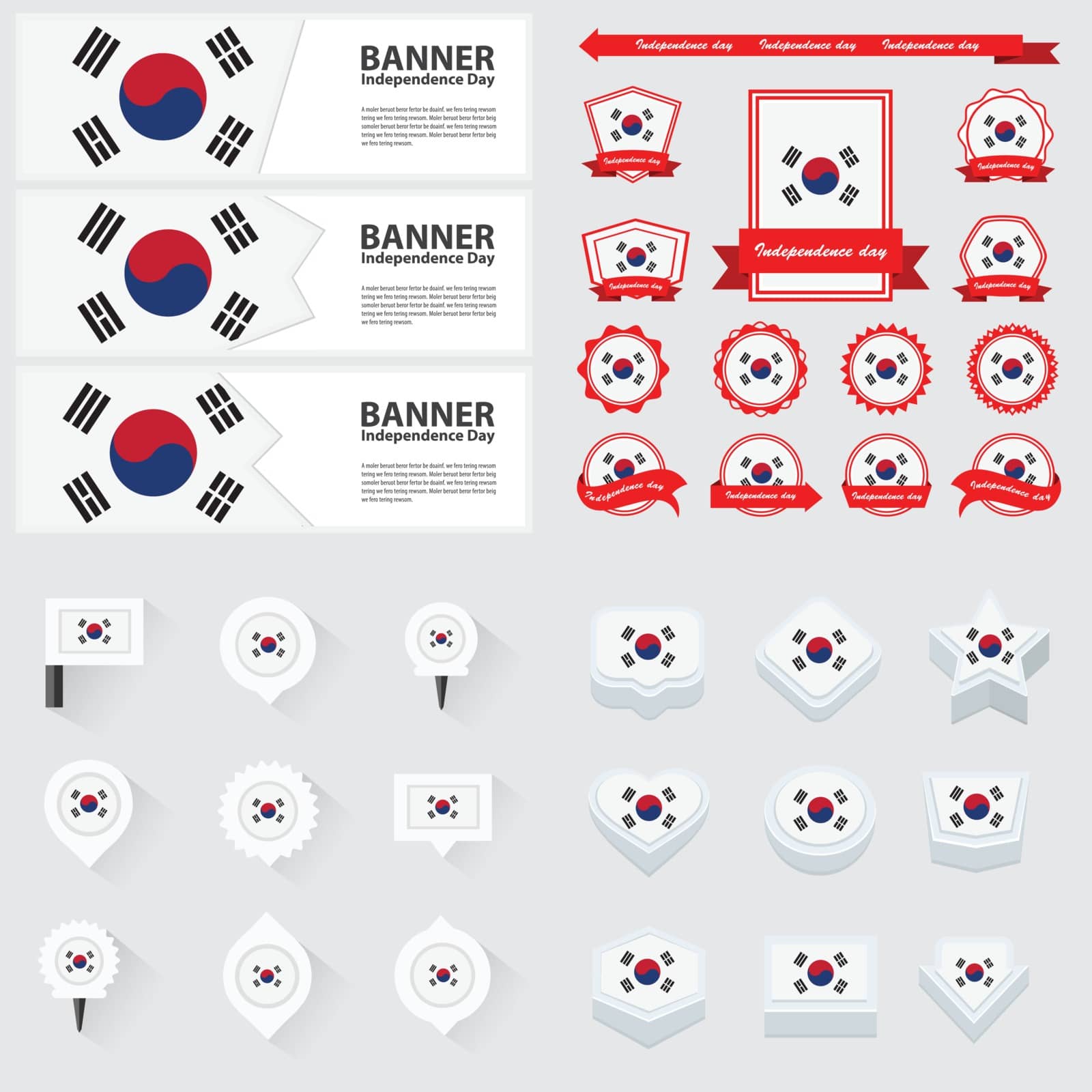 Korea South independence day, infographic, and label Set.