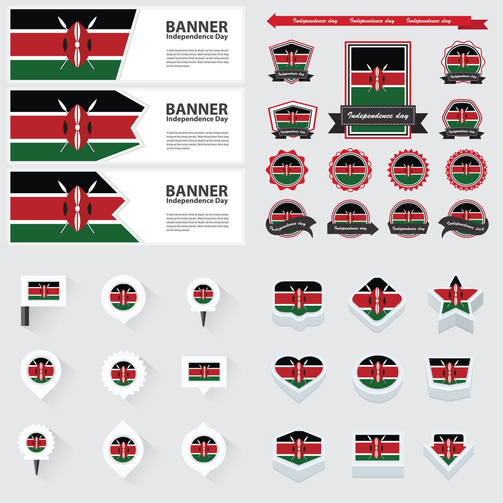Kenya independence day, infographic, and label Set.