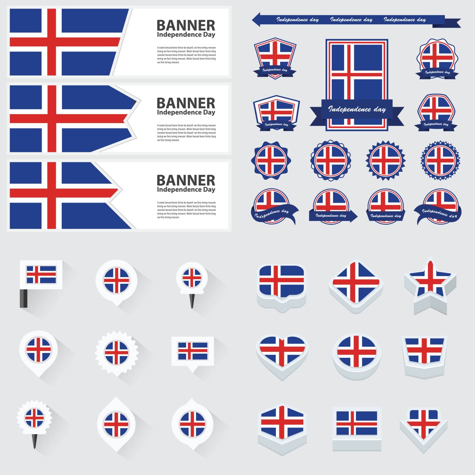 Iceland independence day, infographic, and label Set.