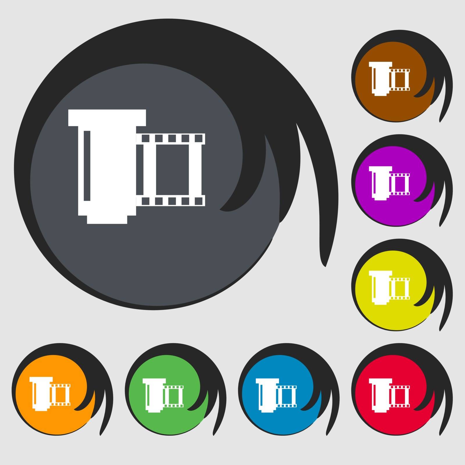 negative films icon symbol. Symbols on eight colored buttons. Vector by serhii_lohvyniuk