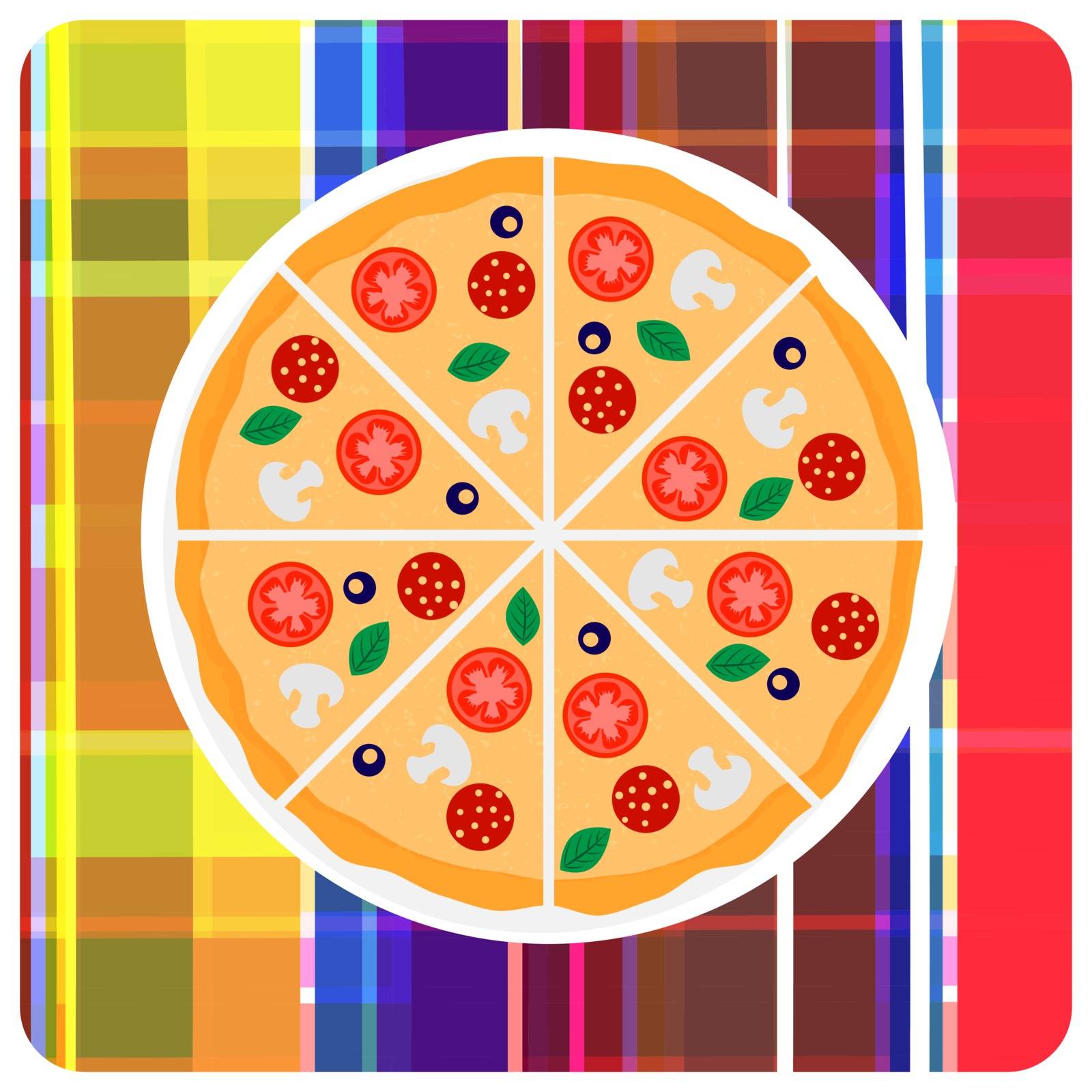 Vector clip art illustration of italian pizza on the plaid by helllbilly