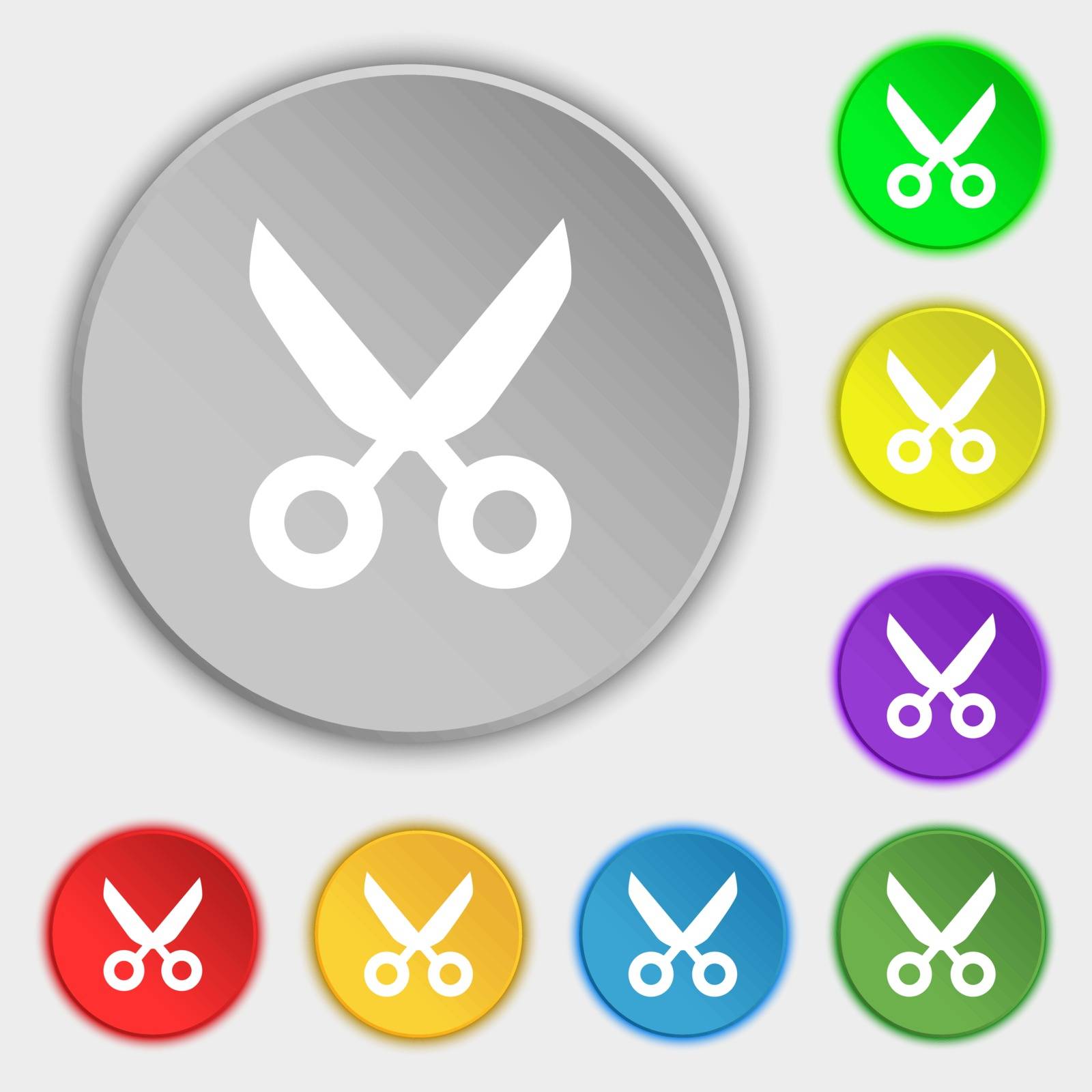 Scissors hairdresser sign icon. Tailor symbol. Symbols on eight flat buttons. Vector by serhii_lohvyniuk
