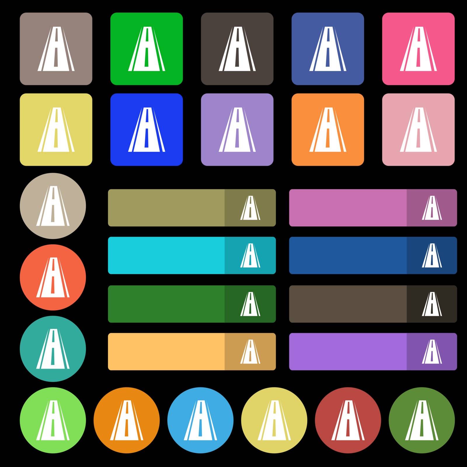 Road icon sign. Set from twenty seven multicolored flat buttons. Vector by serhii_lohvyniuk