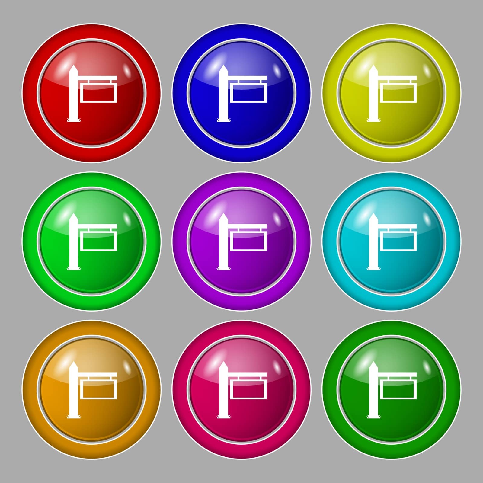 Information Road Sign icon sign. Symbol on nine round colourful buttons. Vector illustration