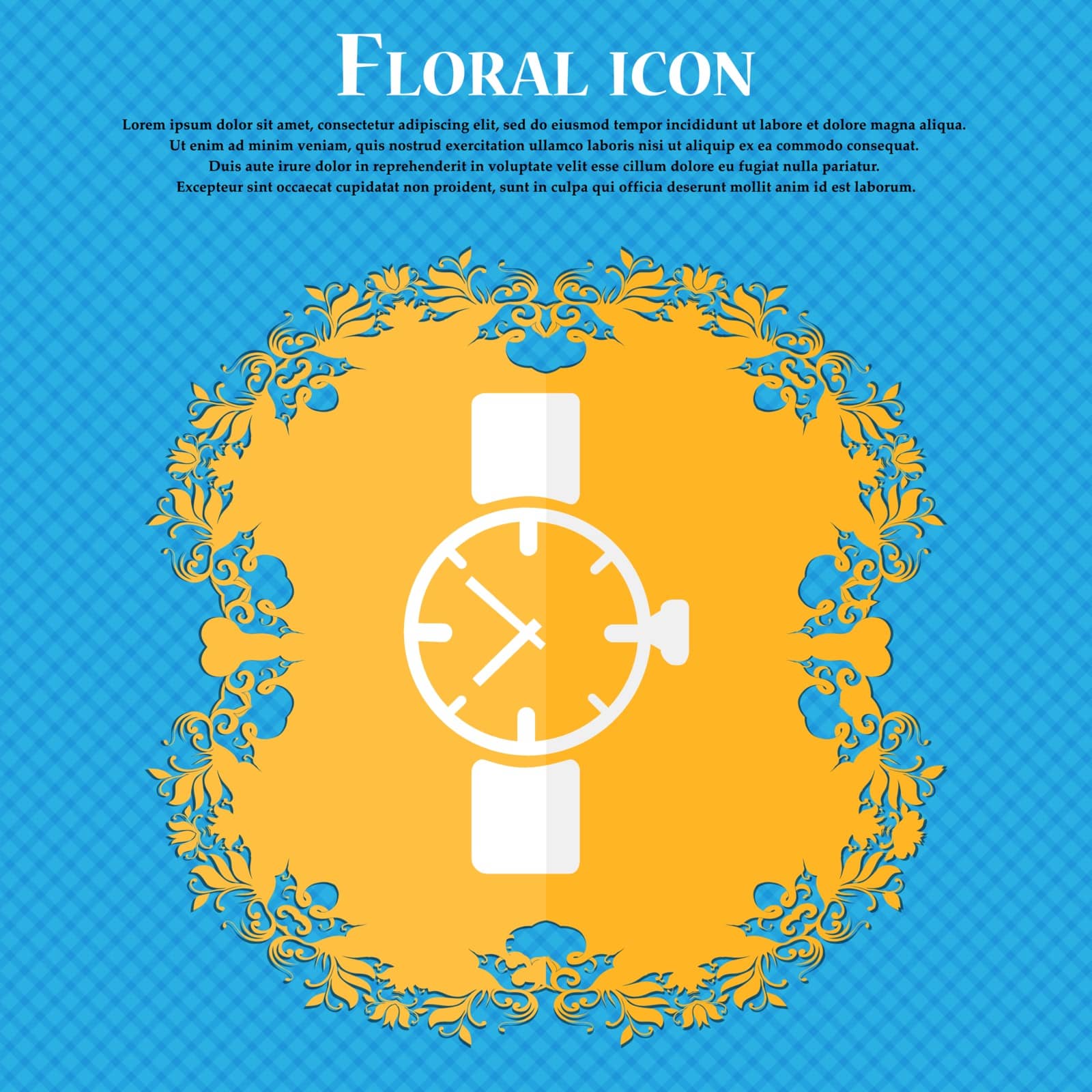 watches icon symbol . Floral flat design on a blue abstract background with place for your text. Vector illustration