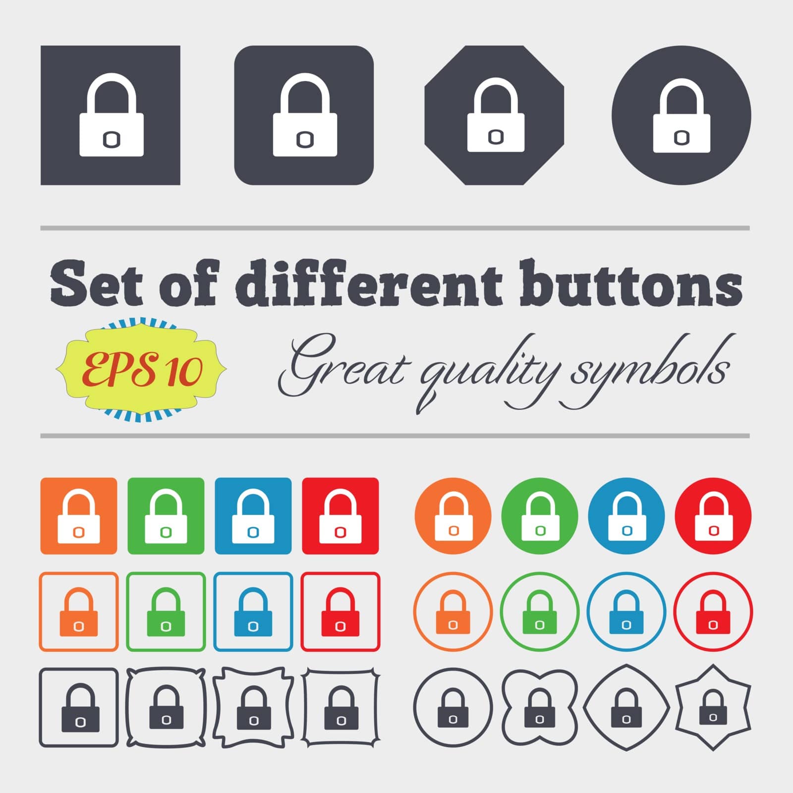 Lock sign icon. Locker symbol. Big set of colorful, diverse, high-quality buttons. Vector illustration