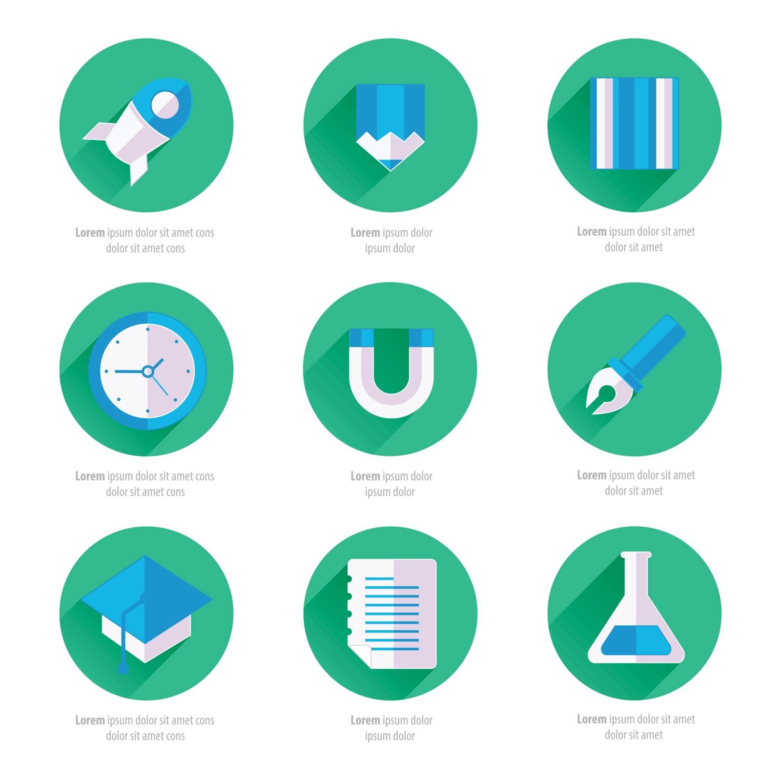
Set of vector flat design icons with long shadows