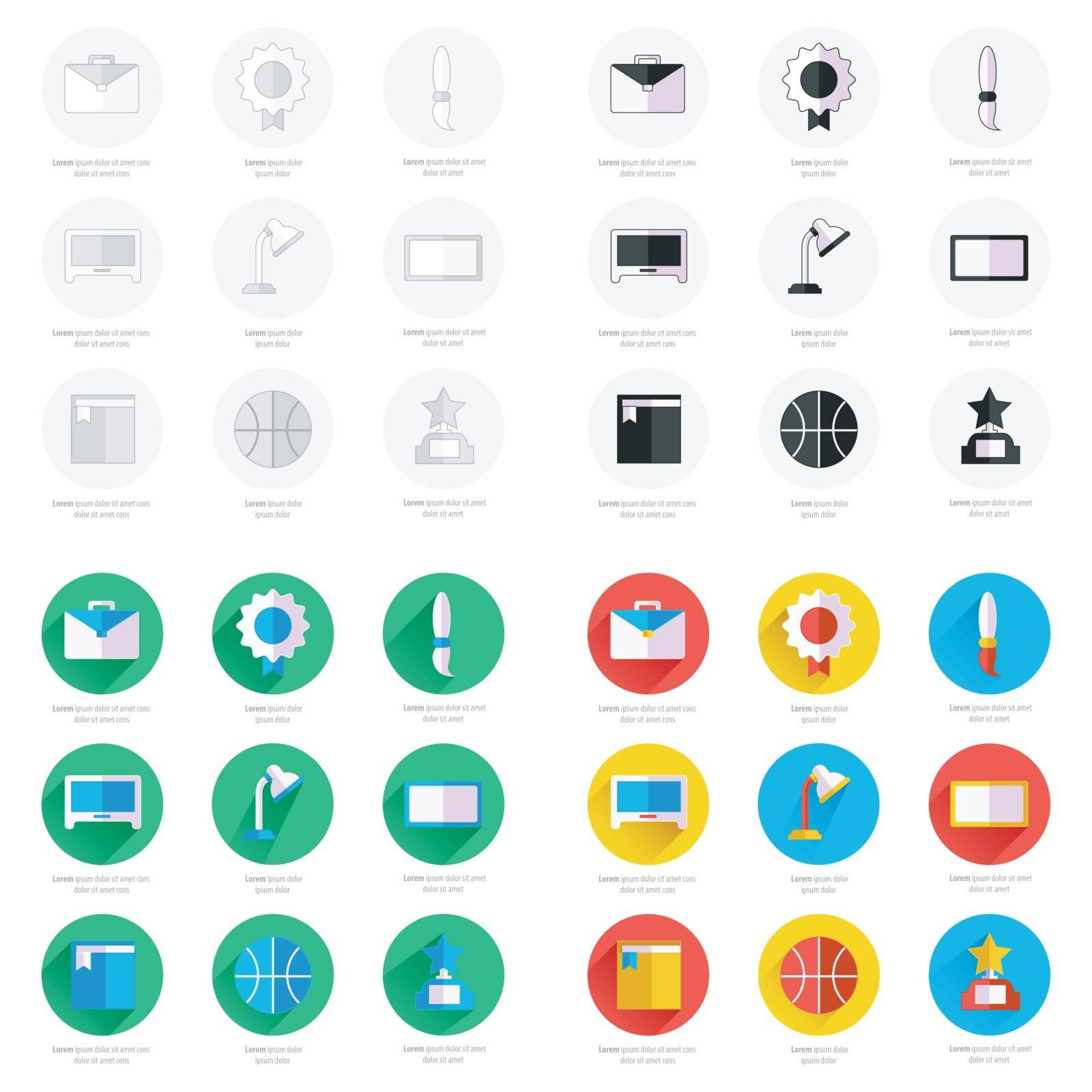 Set of flat school and education icons set