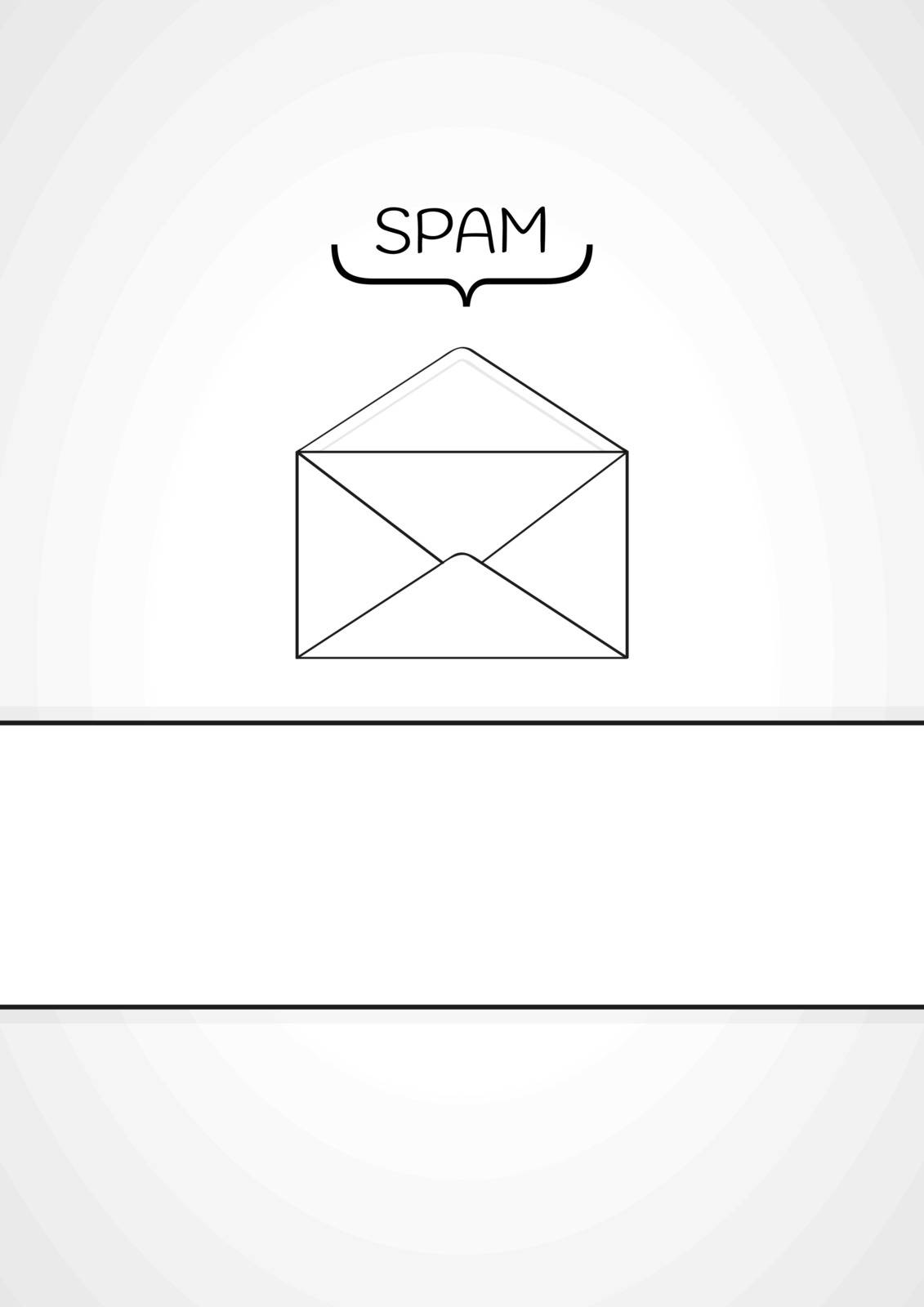 spam envelope on gray gradient background and blank whit label