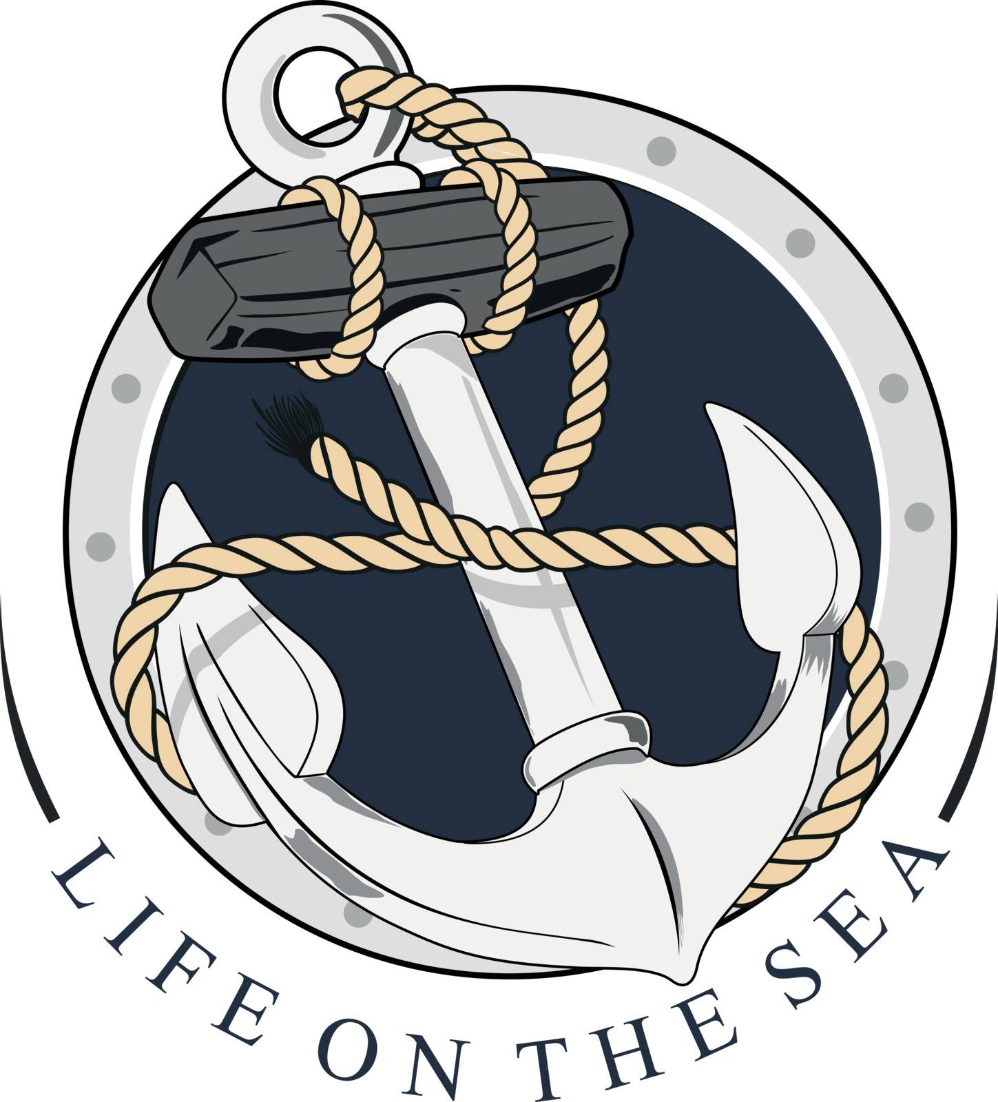 naval anchor with rope and circles background