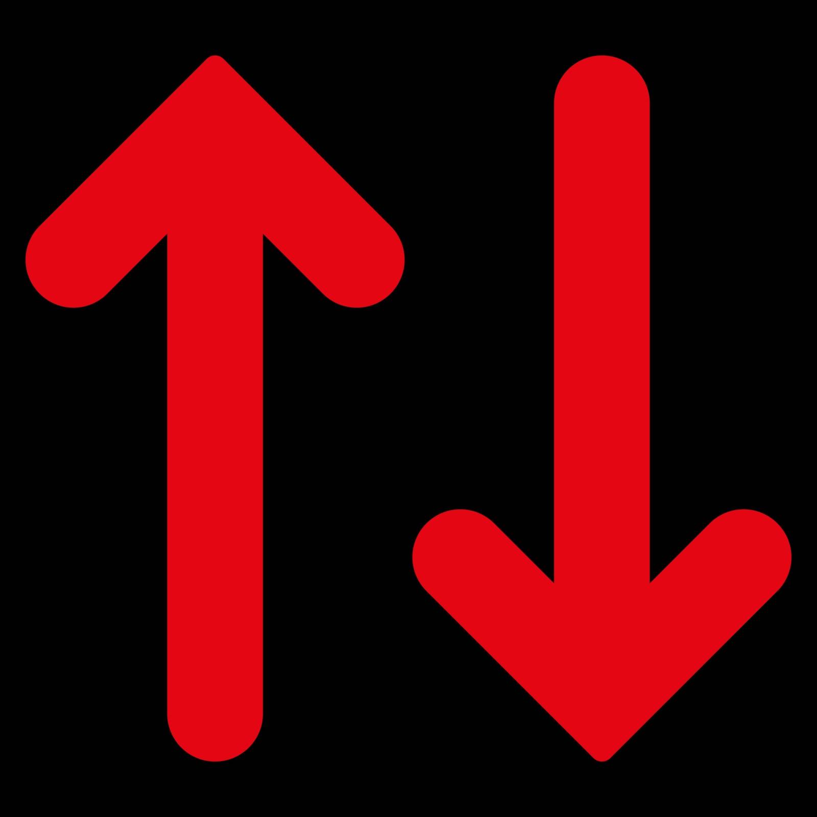 Flip Vertical icon from Primitive Set. This isolated flat symbol is drawn with red color on a black background, angles are rounded.