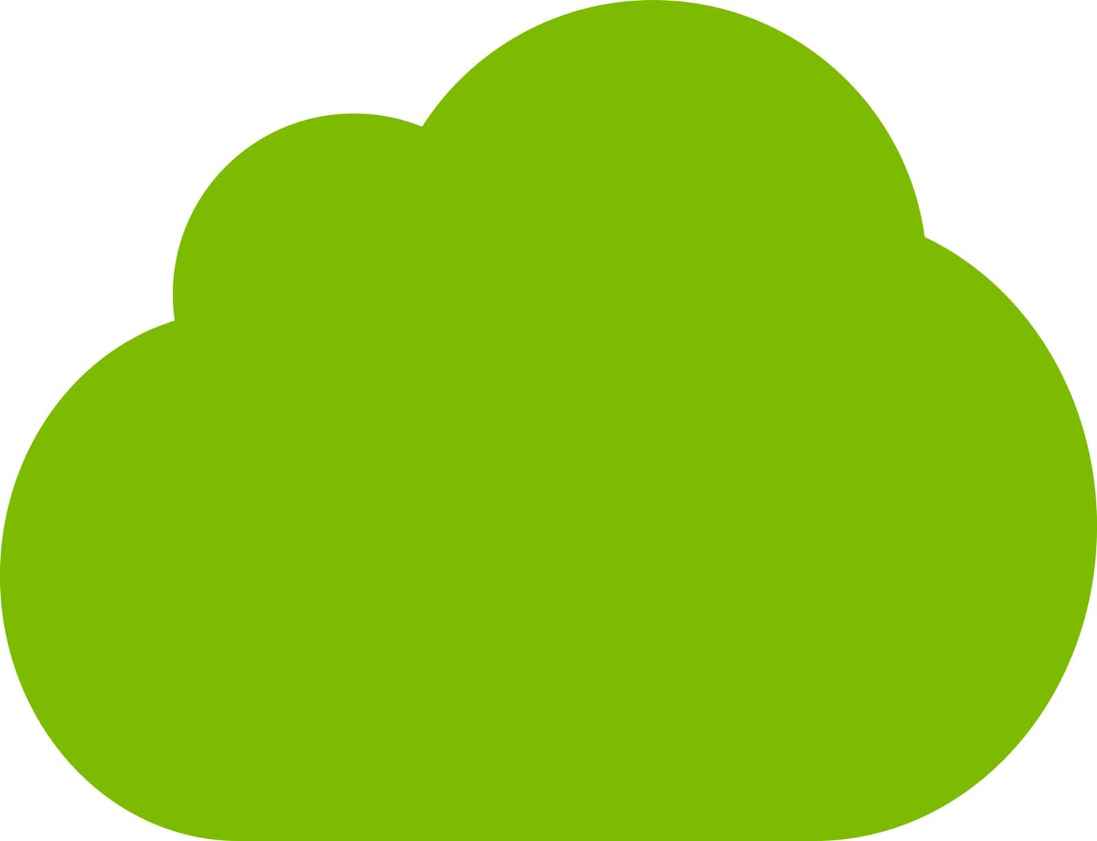 Cloud icon from Primitive Set. This isolated flat symbol is drawn with eco green color on a white background, angles are rounded.