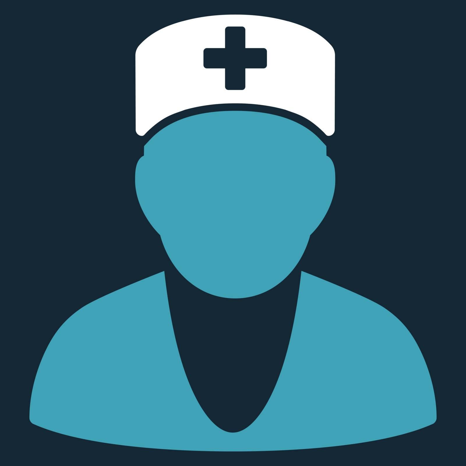 Medic vector icon. Style is bicolor flat symbol, blue and white colors, rounded angles, dark blue background.