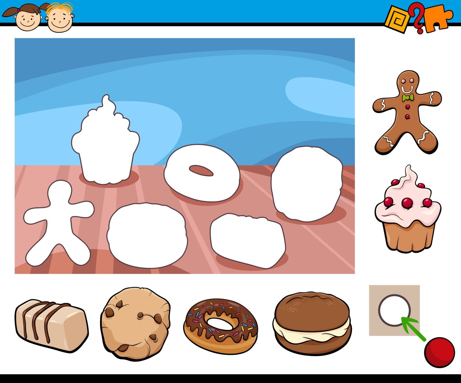 Cartoon Illustration of Educational Task for Preschool Children with Sweets and Cookies