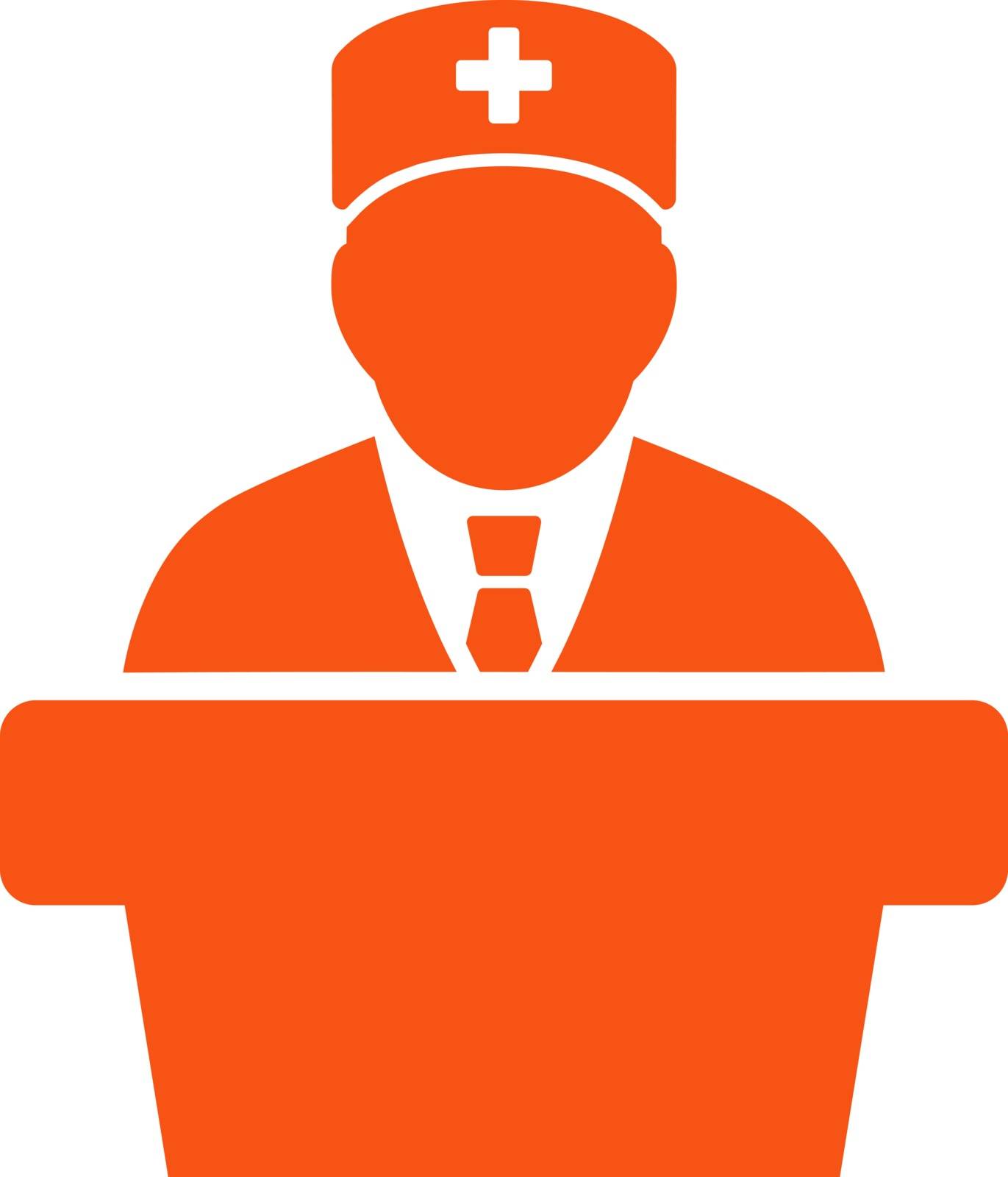 Health Care Official vector icon. Style is flat symbol, orange color, rounded angles, white background.