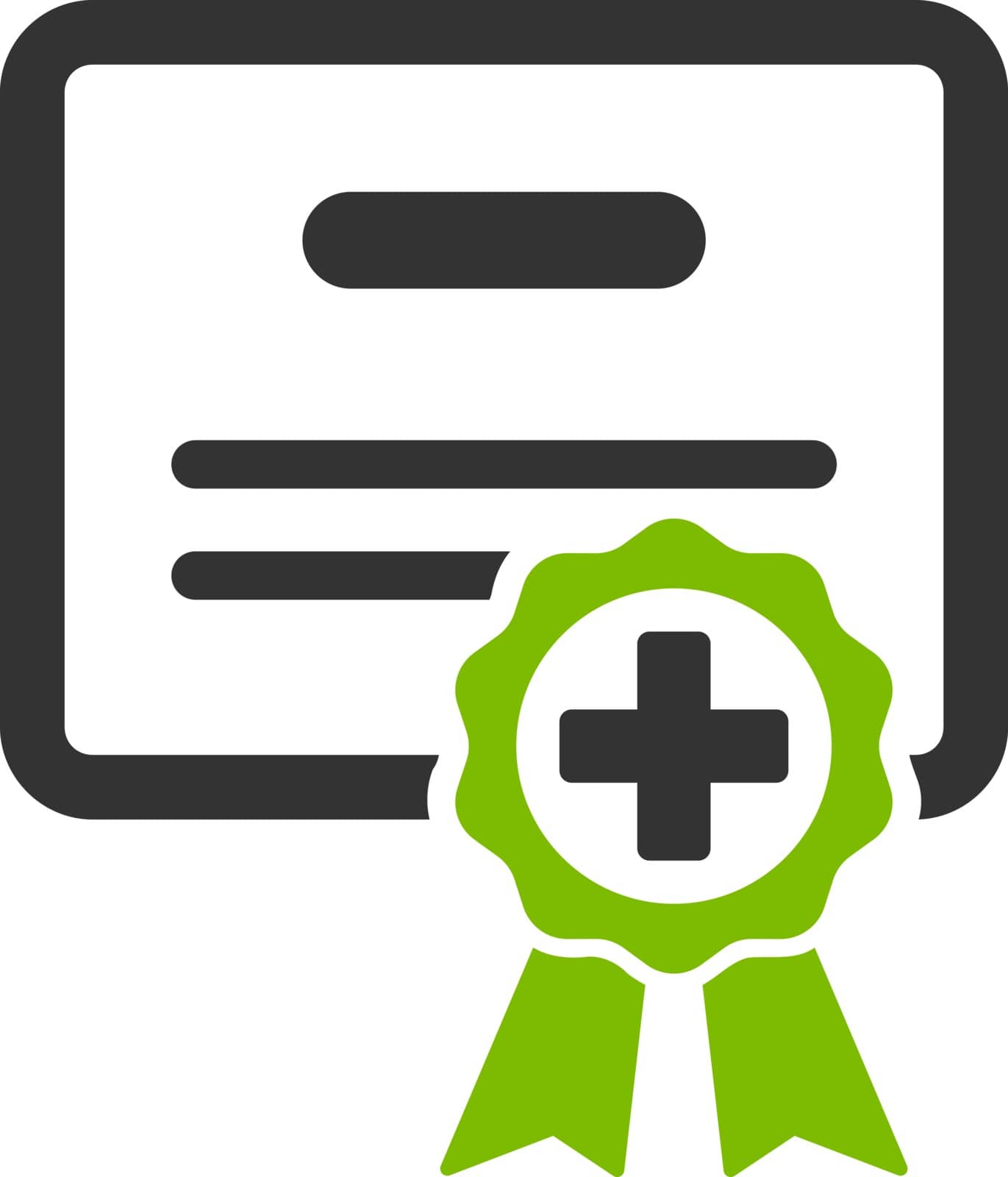 Medical Certificate vector icon. Style is bicolor flat symbol, eco green and gray colors, rounded angles, white background.