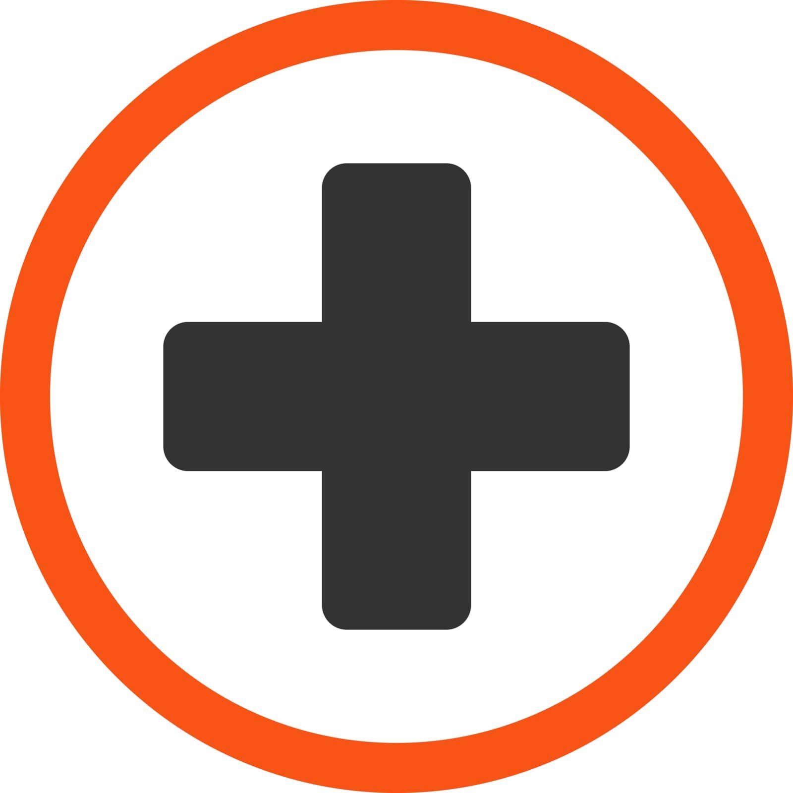 Rounded Plus vector icon. Style is bicolor flat symbol, orange and gray colors, rounded angles, white background.