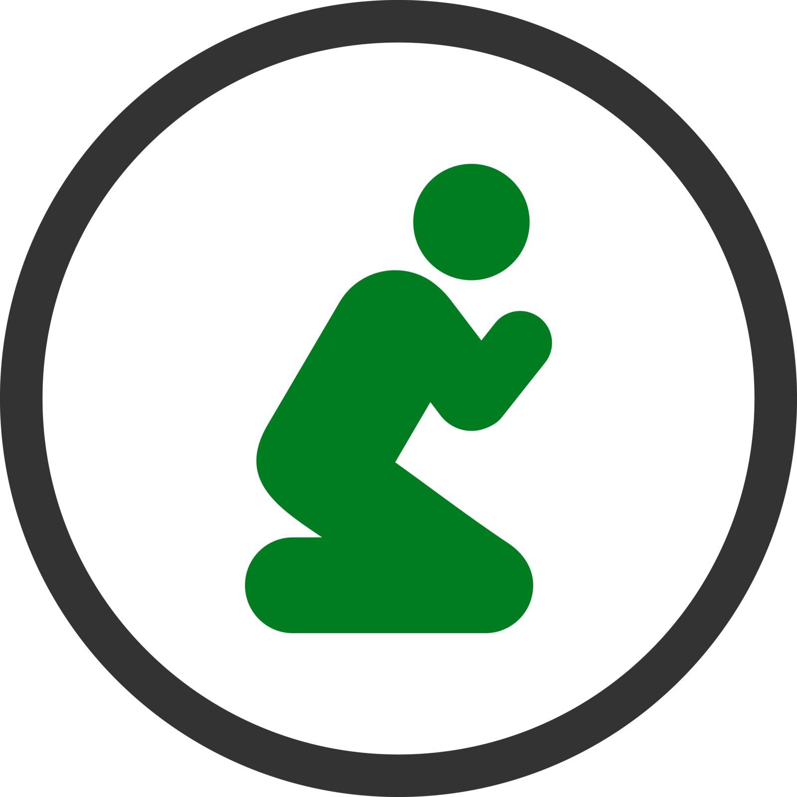 Pray vector icon. This rounded flat symbol is drawn with green and gray colors on a white background.