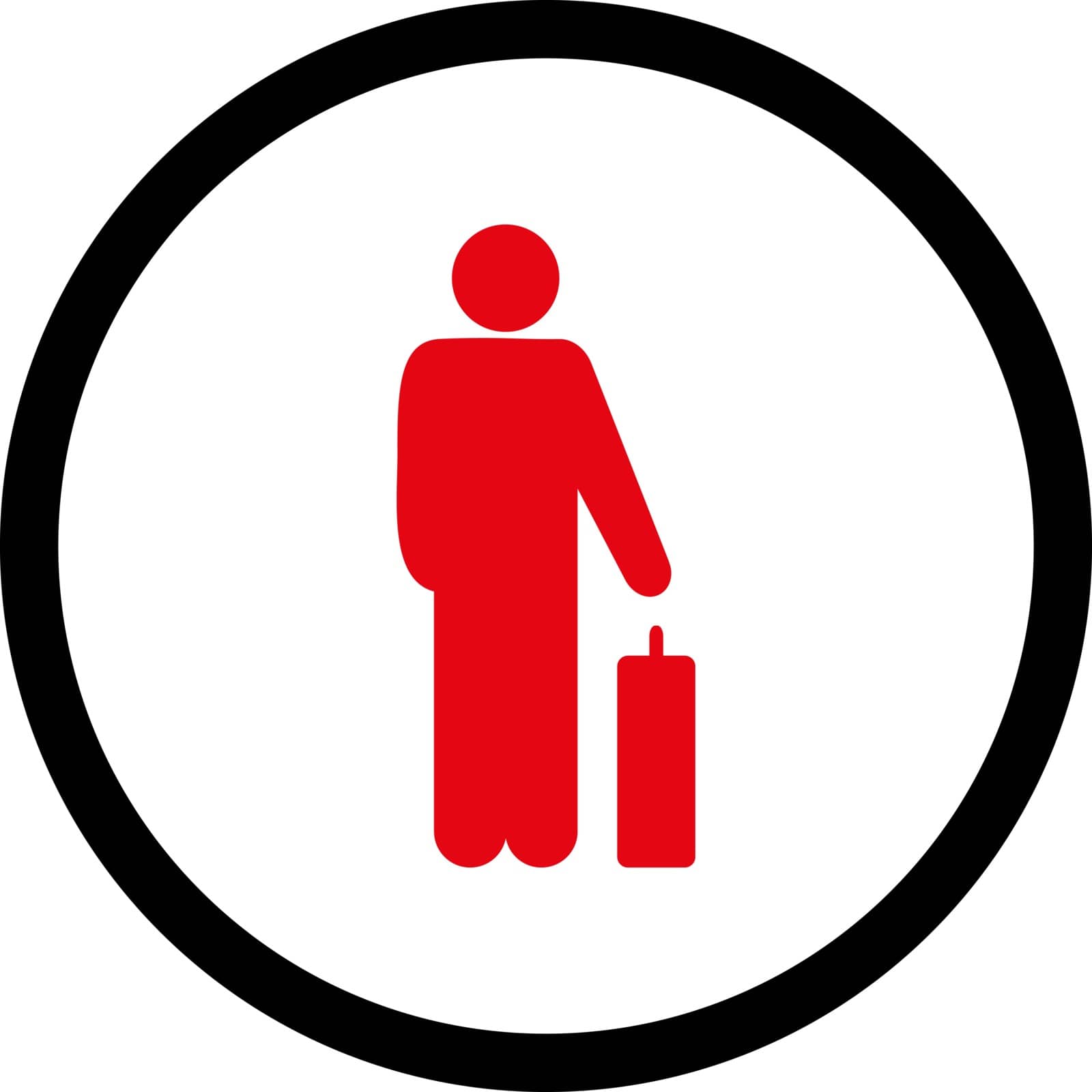 Passenger vector icon. This rounded flat symbol is drawn with intensive red and black colors on a white background.