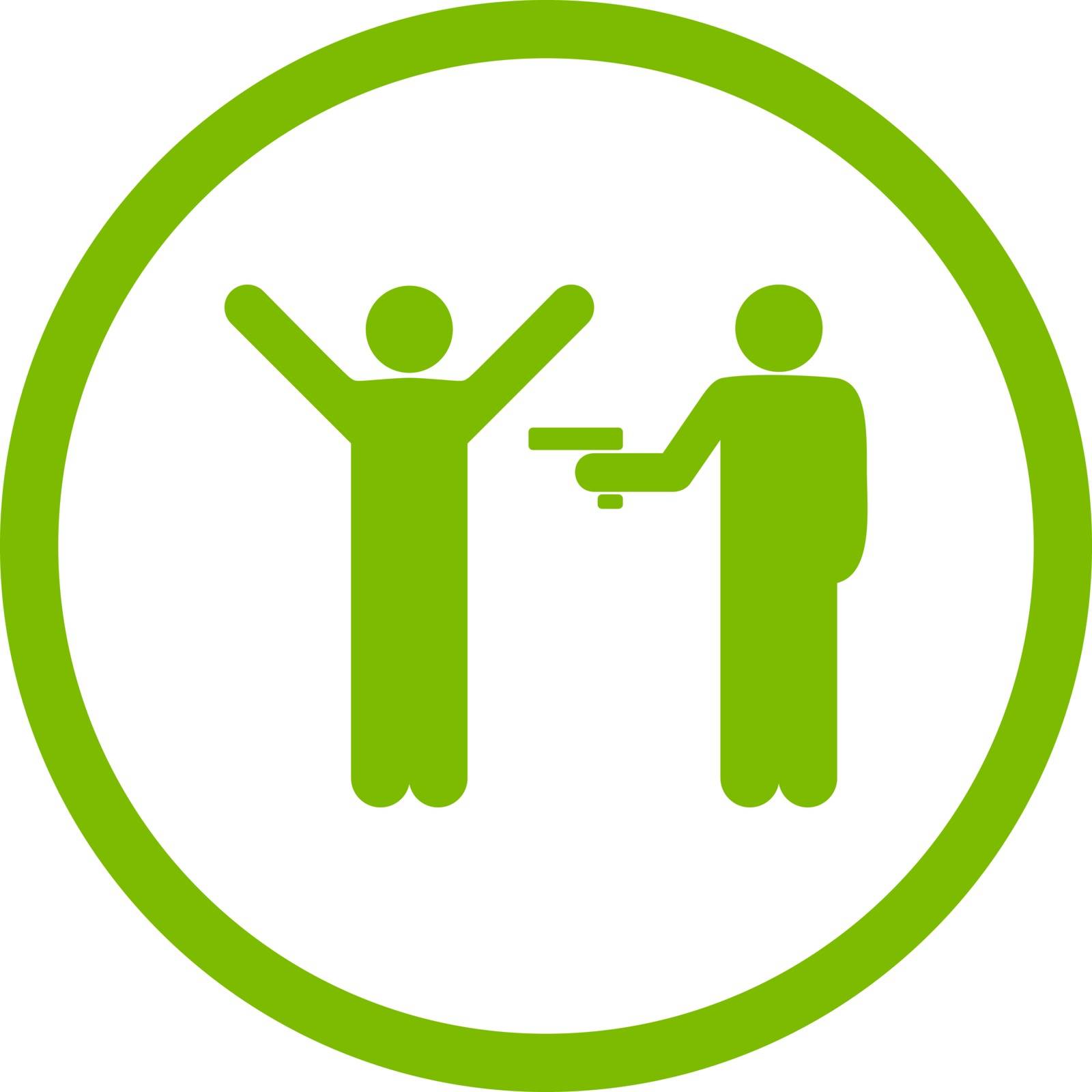 Crime vector icon. This rounded flat symbol is drawn with eco green color on a white background.