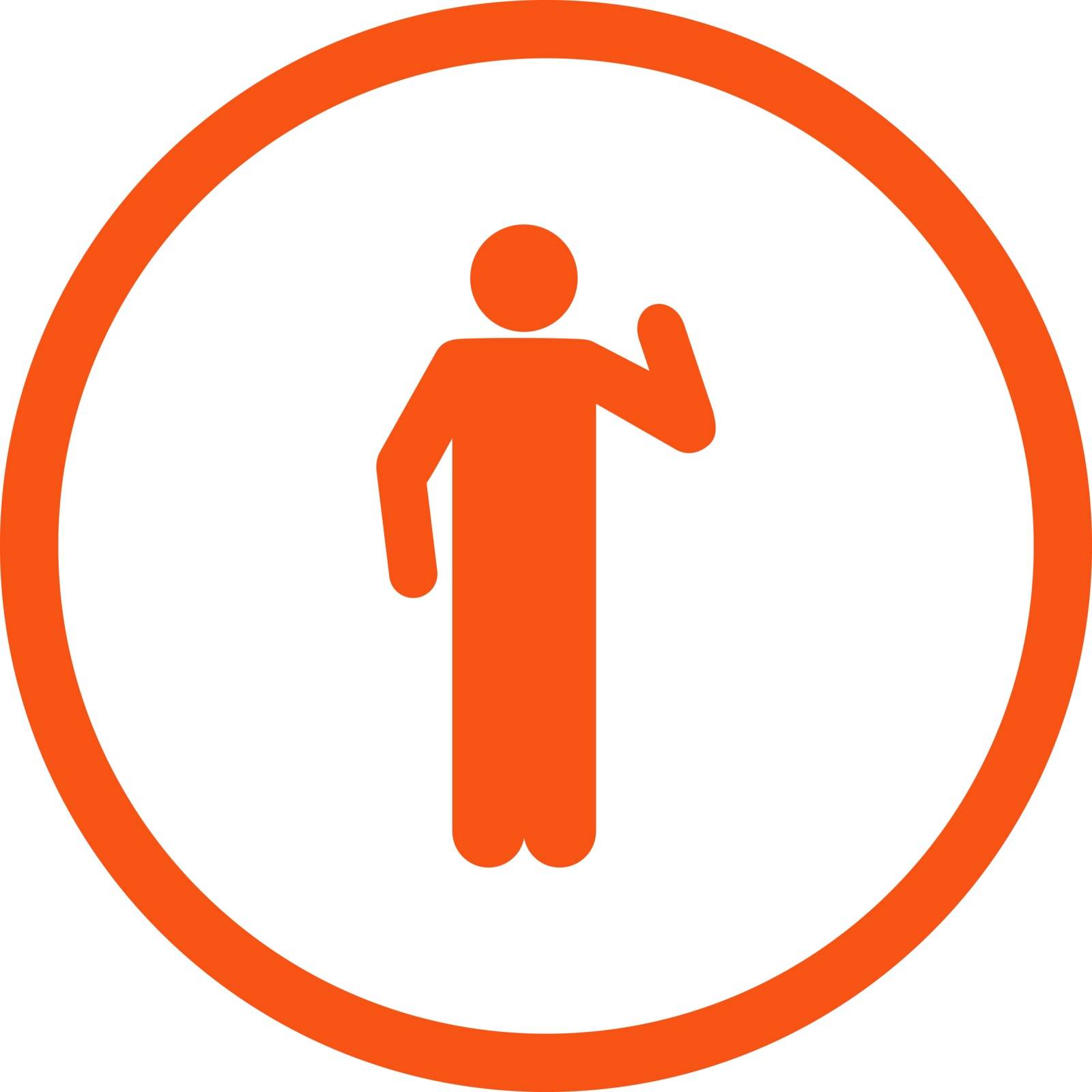 Opinion vector icon. This rounded flat symbol is drawn with orange color on a white background.