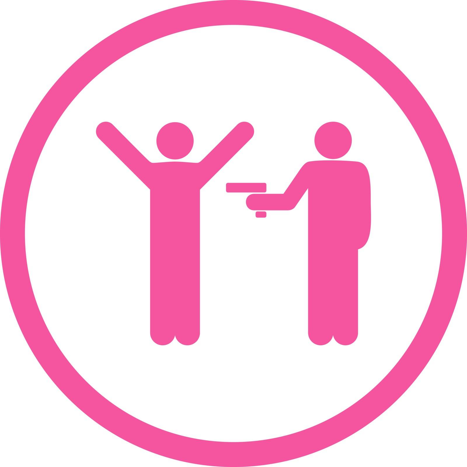 Crime vector icon. This rounded flat symbol is drawn with pink color on a white background.