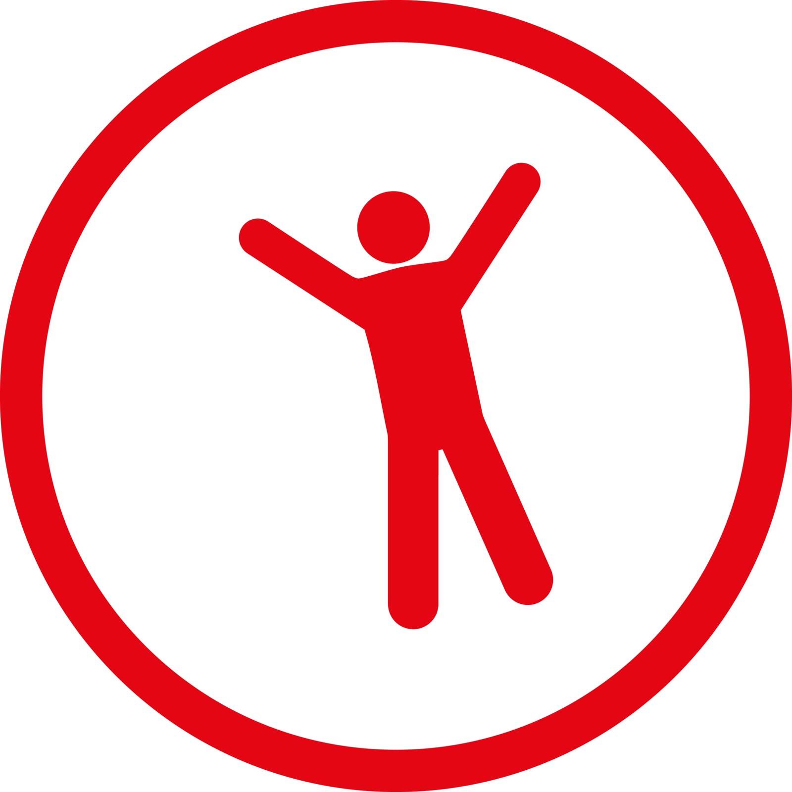 Joy vector icon. This rounded flat symbol is drawn with red color on a white background.