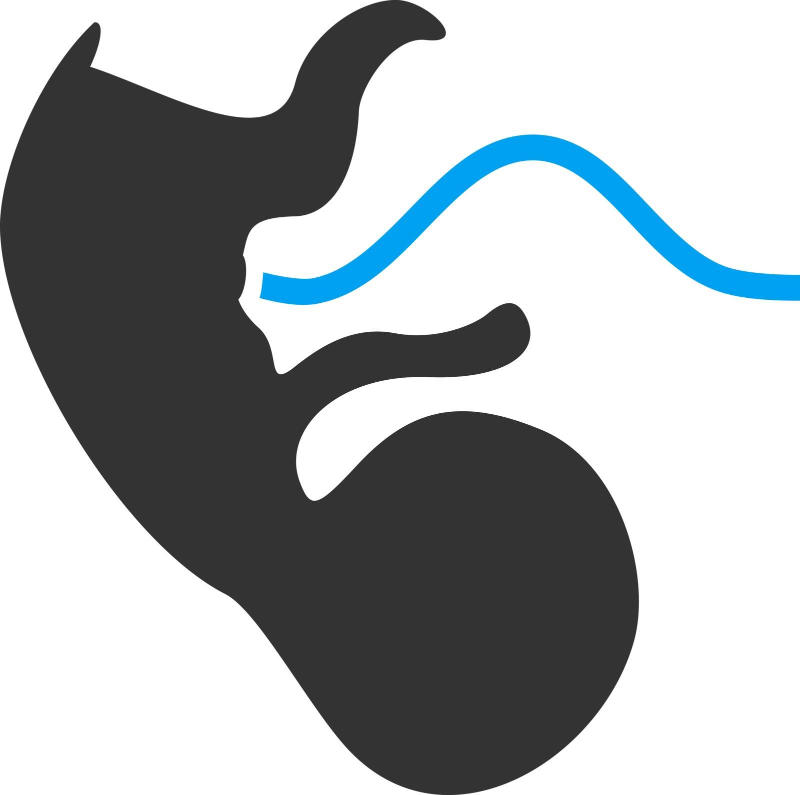 Ape Embryo vector icon. Style is bicolor flat symbol, blue and gray colors, rounded angles, white background.