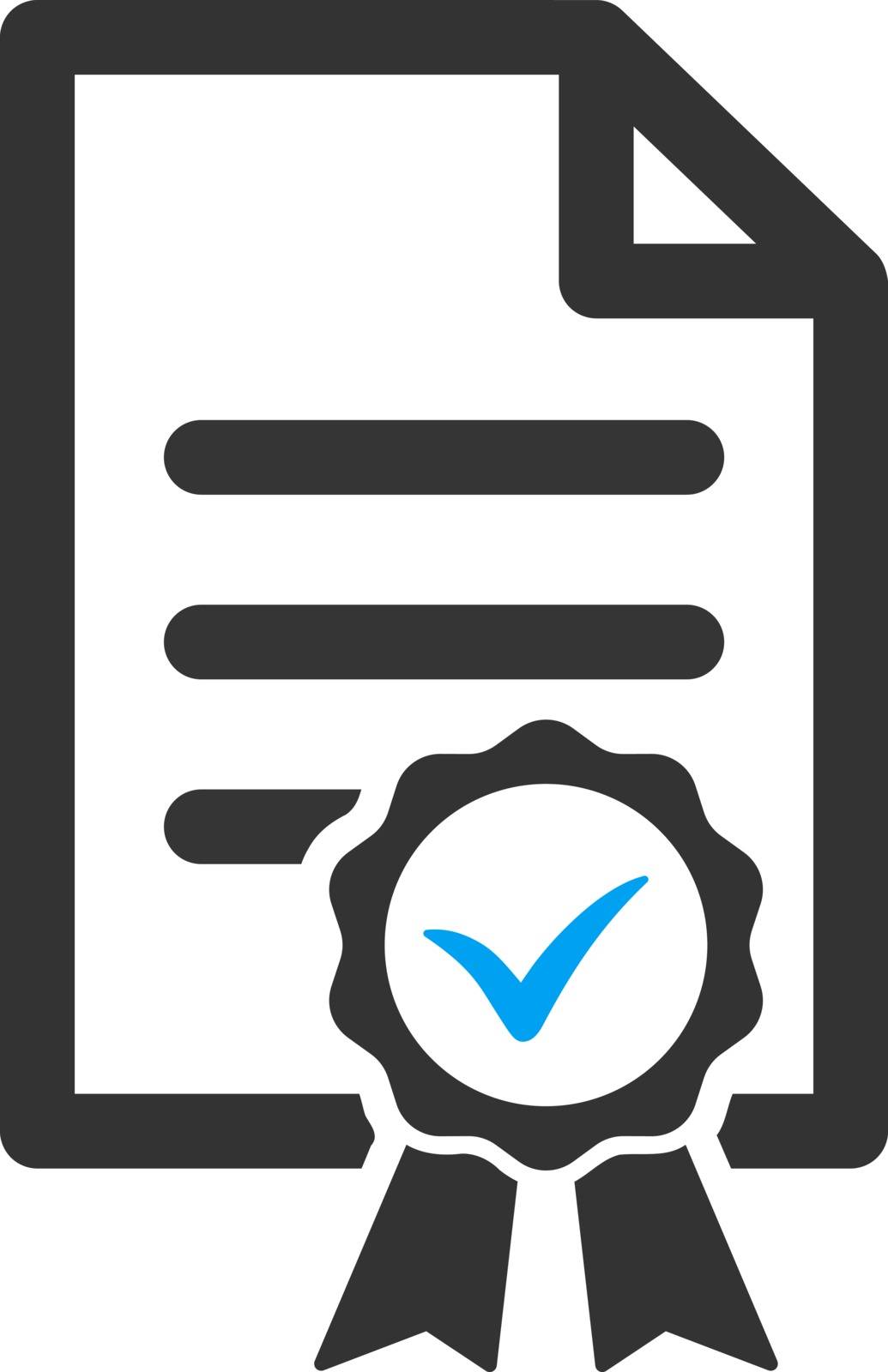 Certified vector icon. Style is bicolor flat symbol, blue and gray colors, rounded angles, white background.