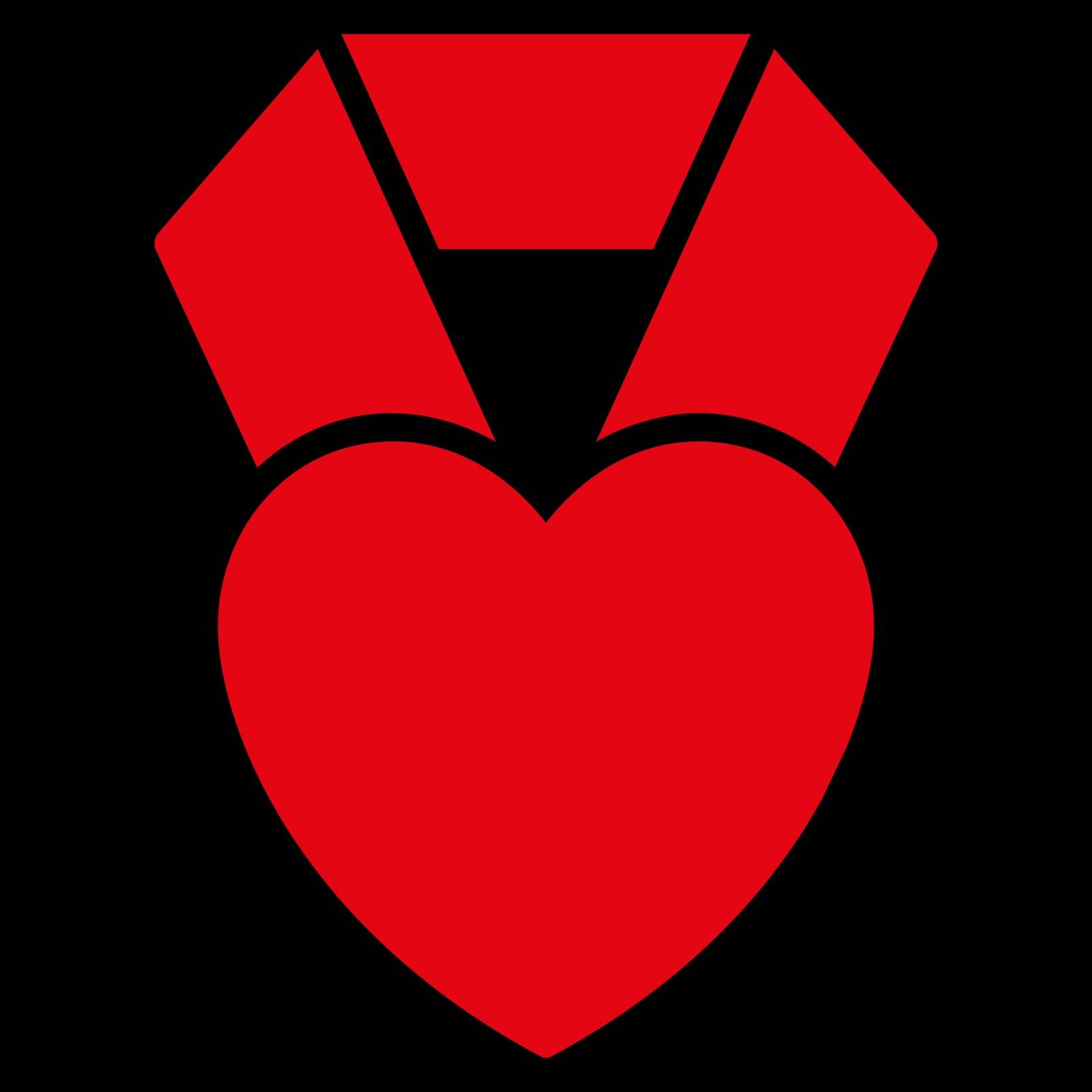 Heart Award vector icon. Style is flat symbol, red color, rounded angles, black background.