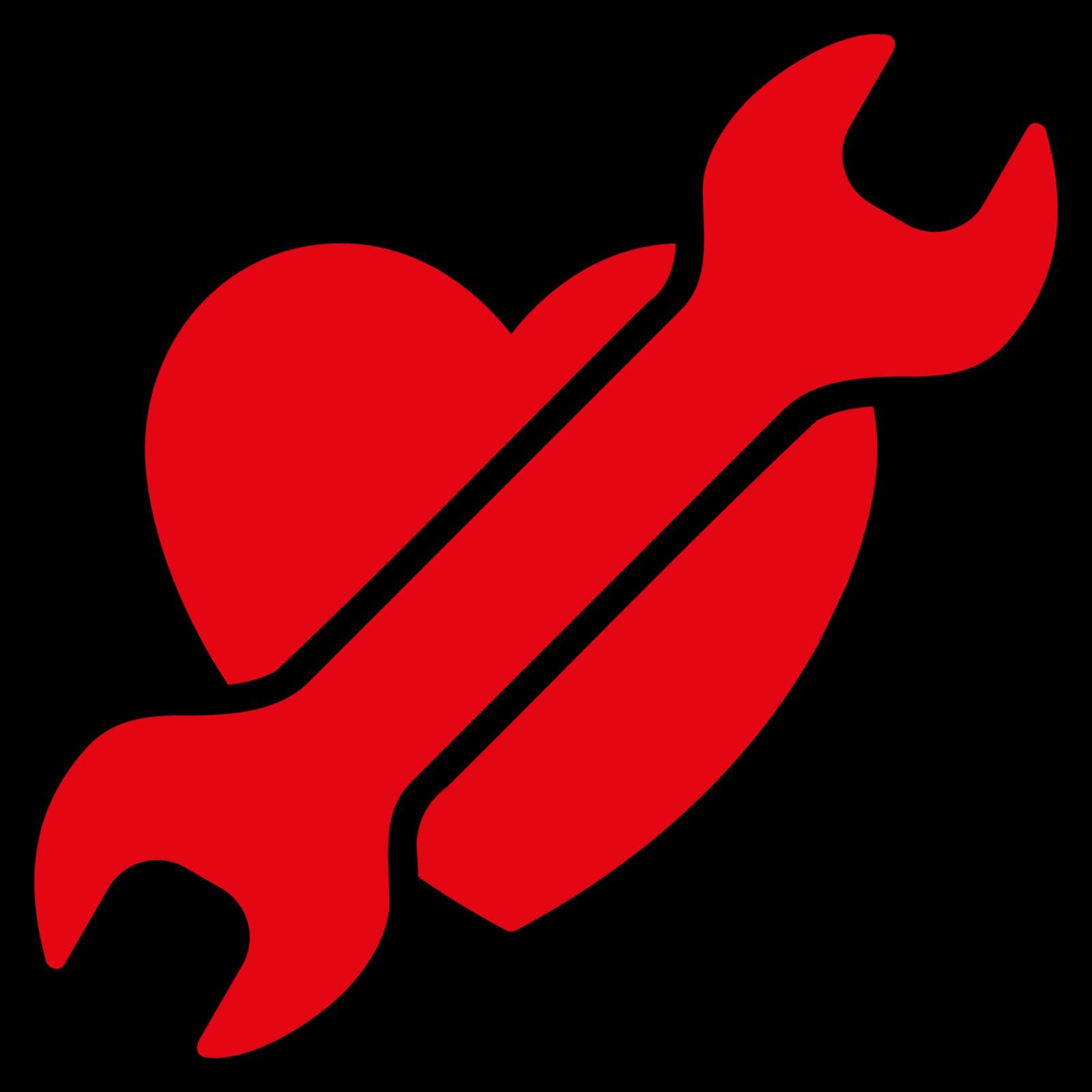 Heart Surgery vector icon. Style is flat symbol, red color, rounded angles, black background.