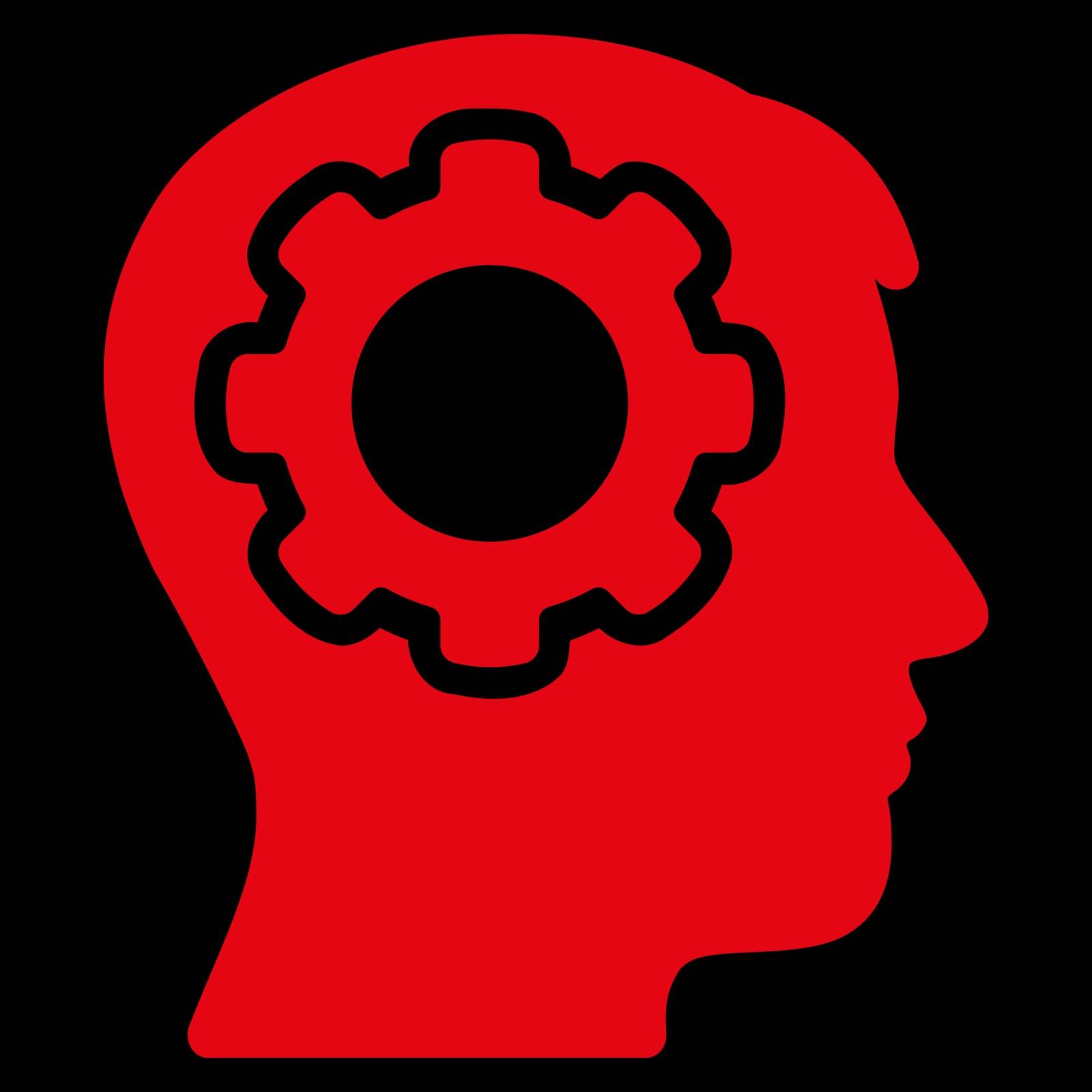Human Mind vector icon. Style is flat symbol, red color, rounded angles, black background.