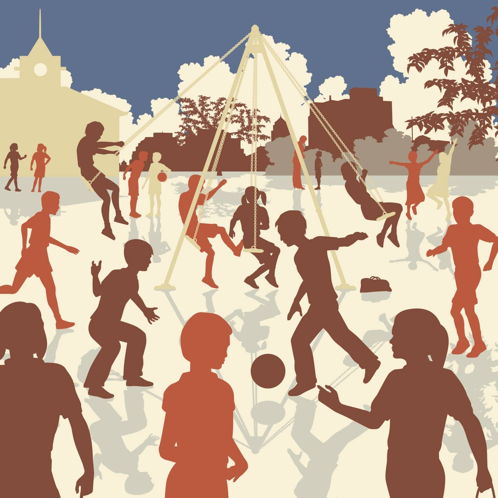 EPS8 editable vector illustration of children playing in a school playground