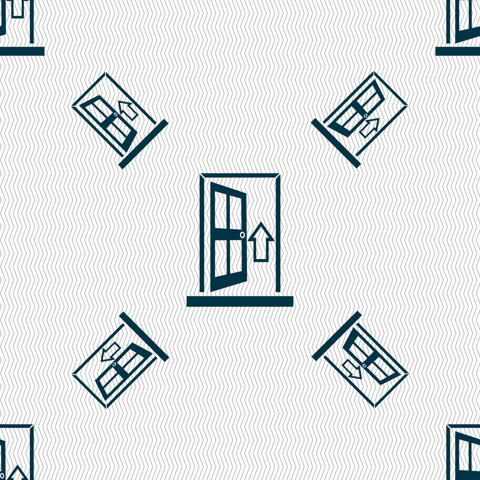 Door, Enter or exit icon sign. Seamless pattern with geometric texture. Vector illustration