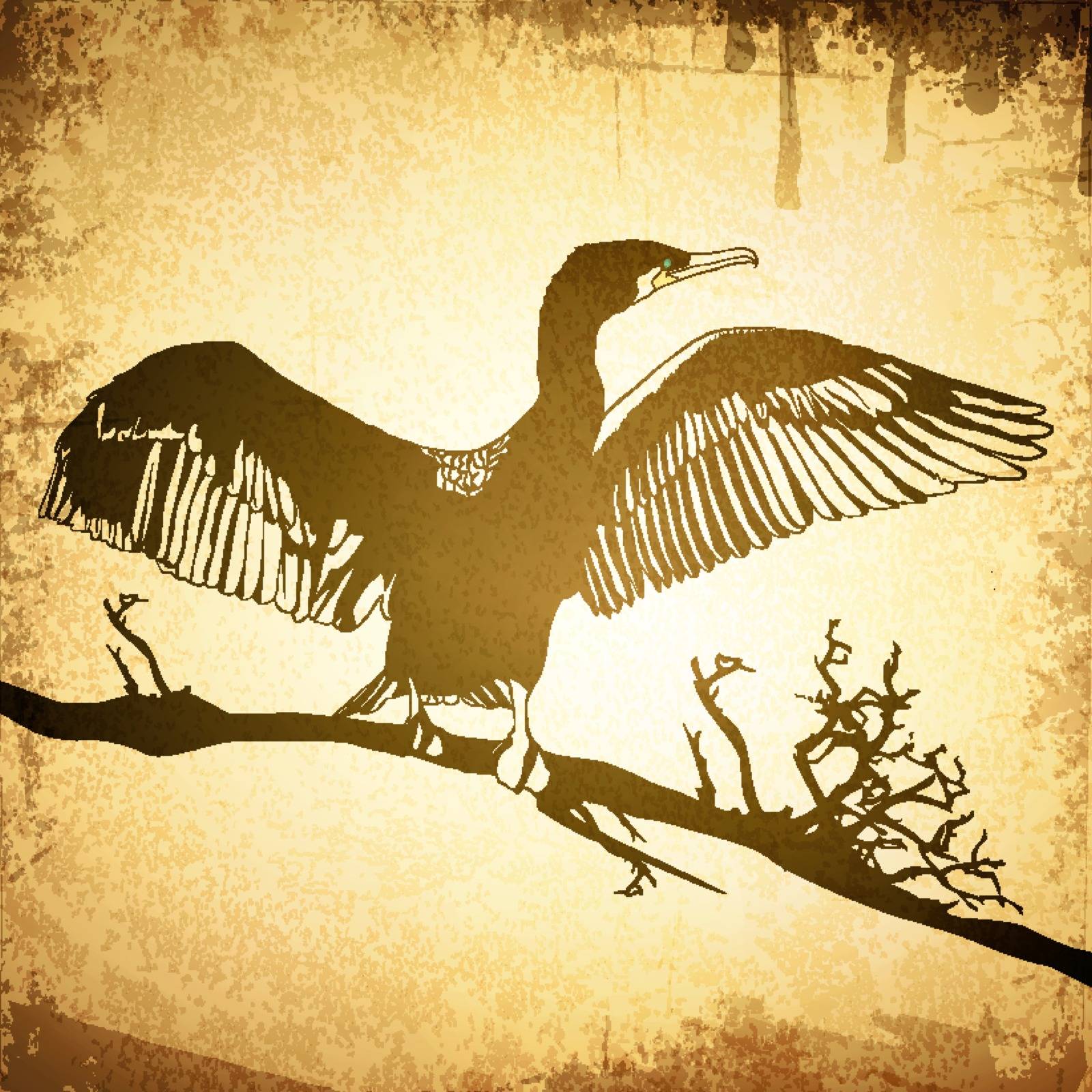 Illustration of Hop off Cormorant Over Grunge Vintage Background