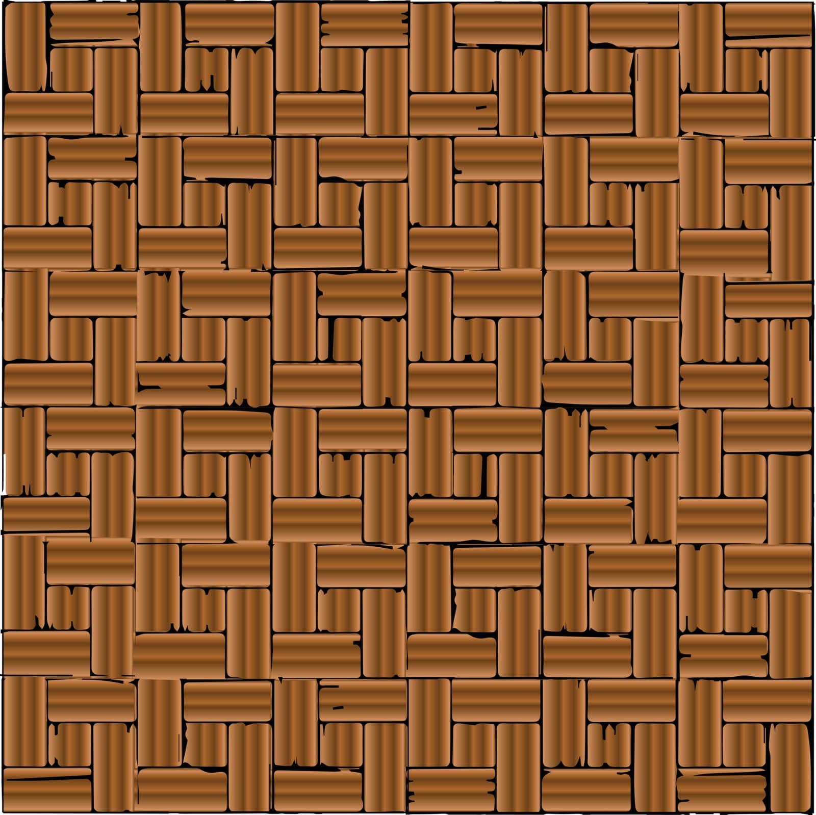A red brick parquet flooring pattern as a background.