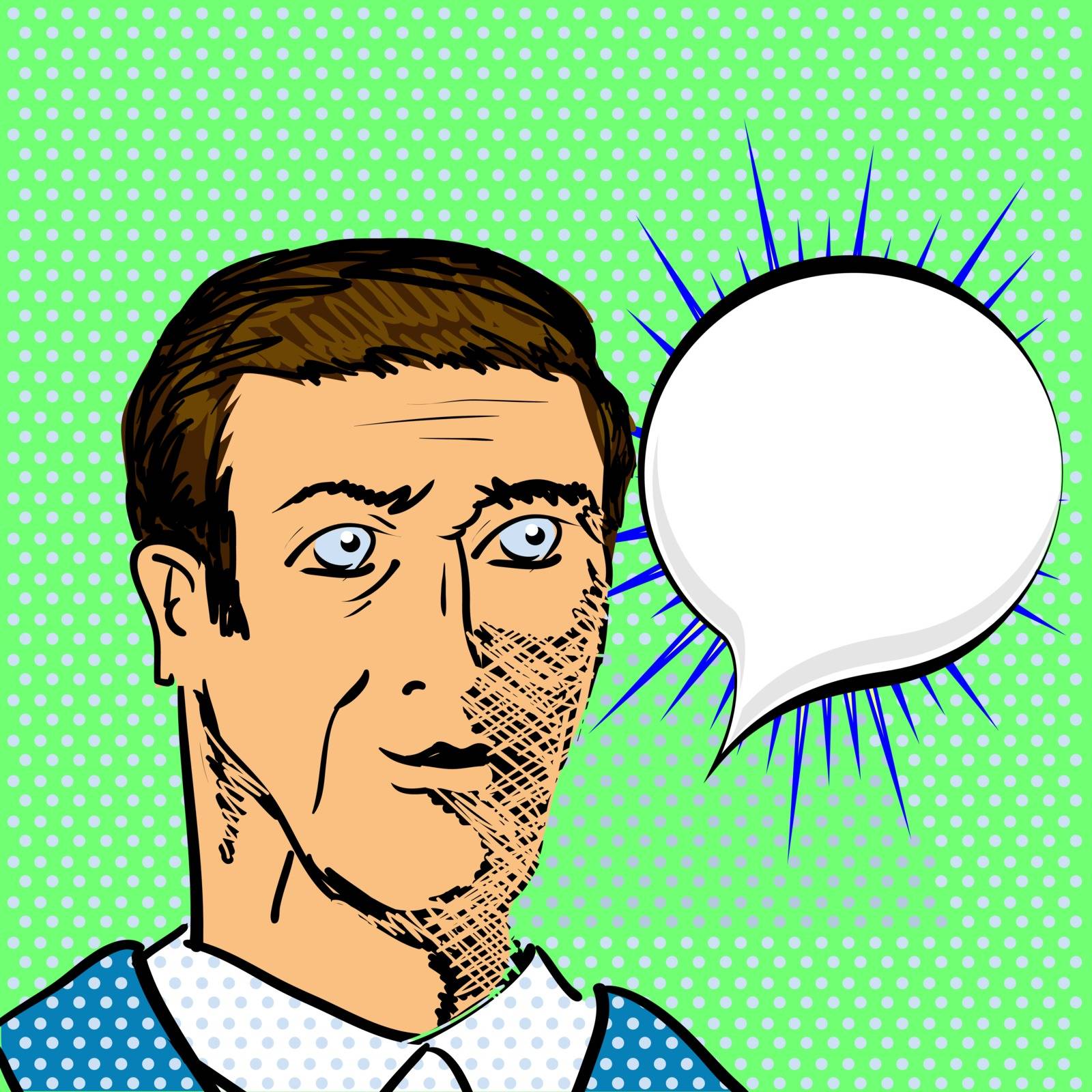 Adult Man Says in a Pop Art Style on Green Dotted Background