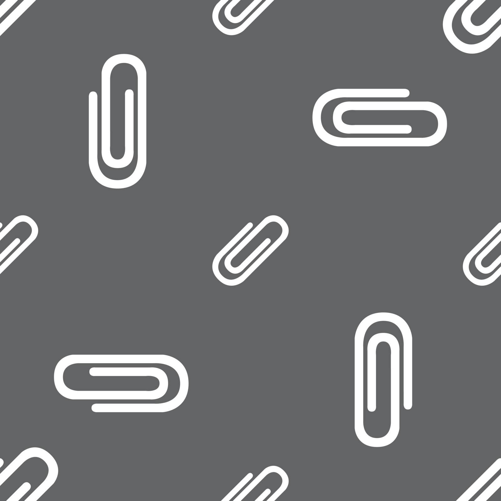 Paper clip sign icon. Clip symbol. Seamless pattern on a gray background. Vector illustration
