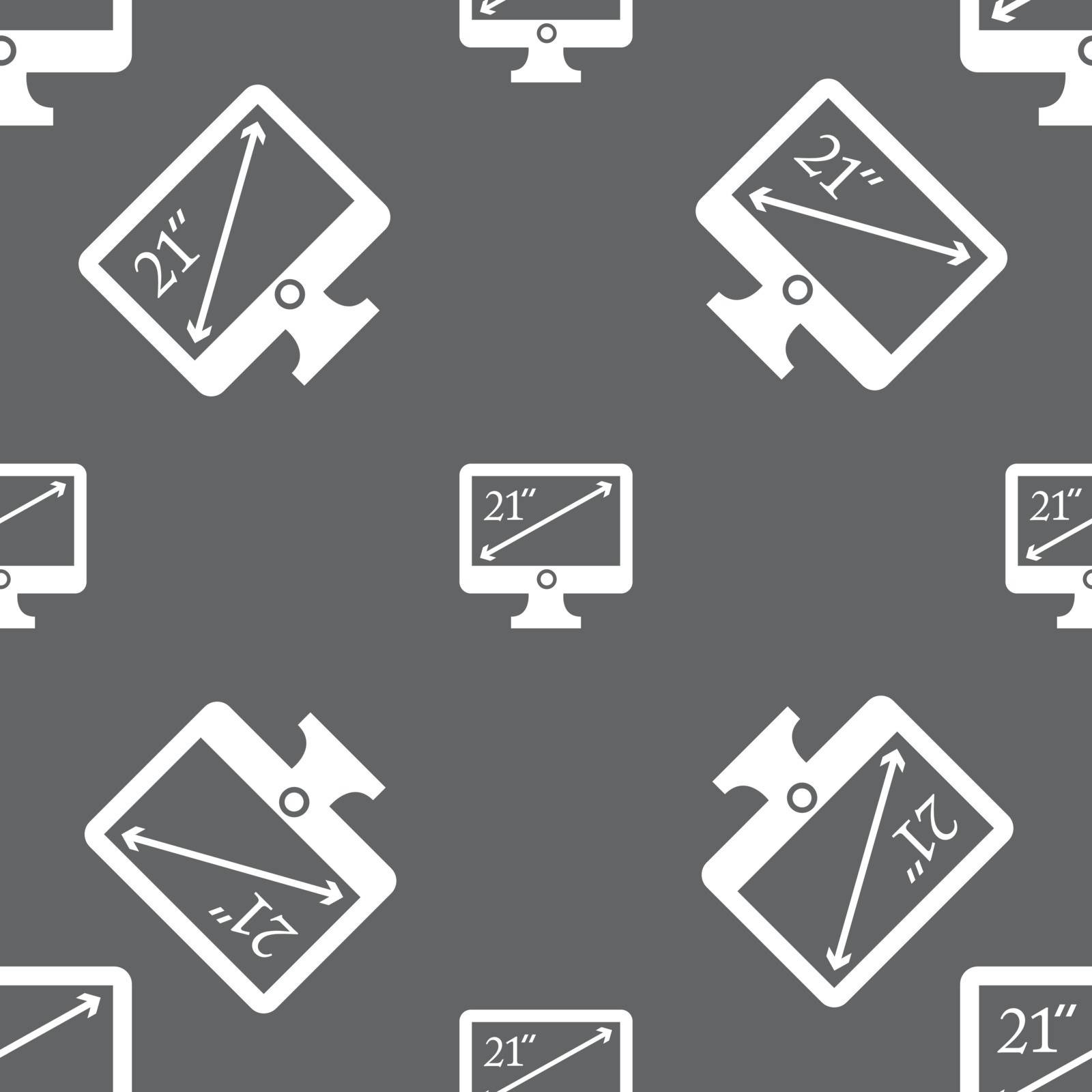 diagonal of the monitor 21 inches icon sign. Seamless pattern on a gray background. Vector illustration