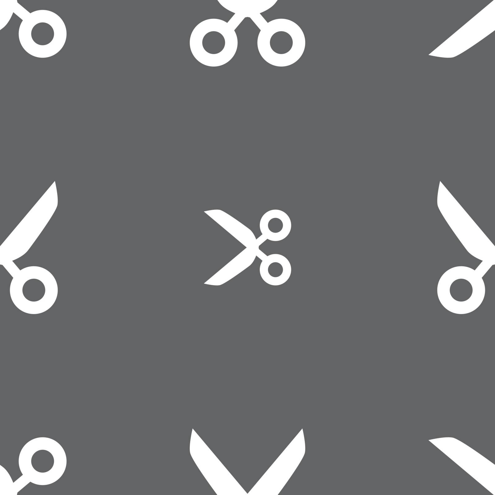 Scissors hairdresser sign icon. Tailor symbol. Seamless pattern on a gray background. Vector illustration