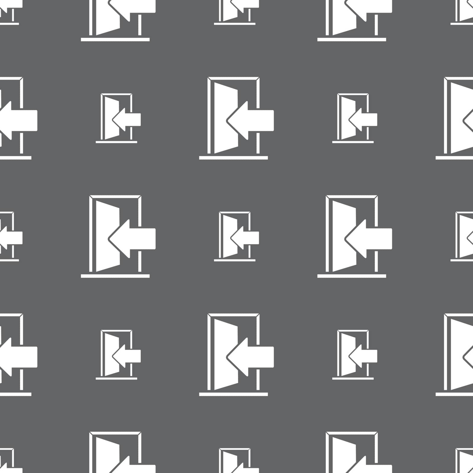 Door, Enter or exit icon sign. Seamless pattern on a gray background. Vector illustration