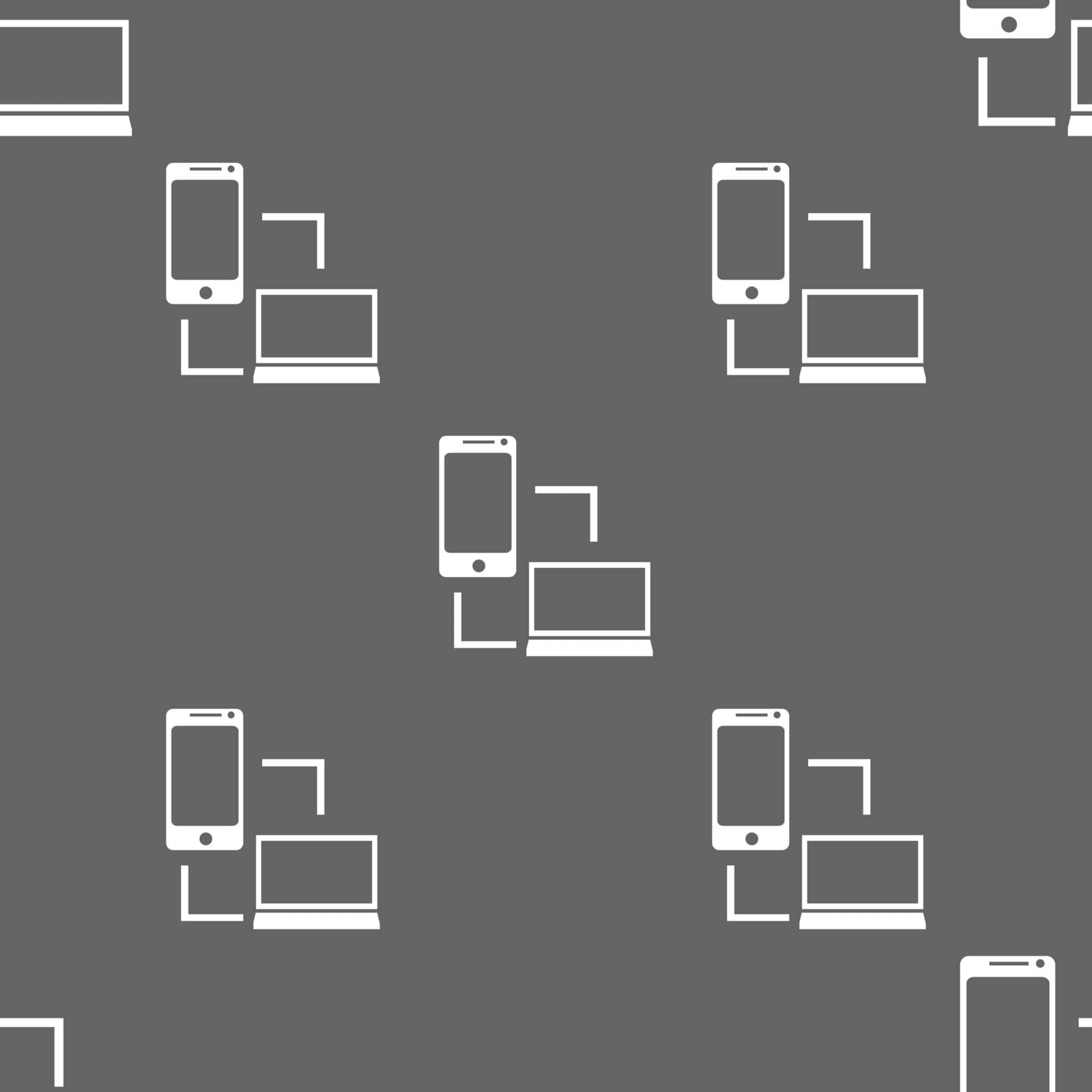 Synchronization sign icon. communicators sync symbol. Data exchange. Seamless pattern on a gray background. Vector illustration